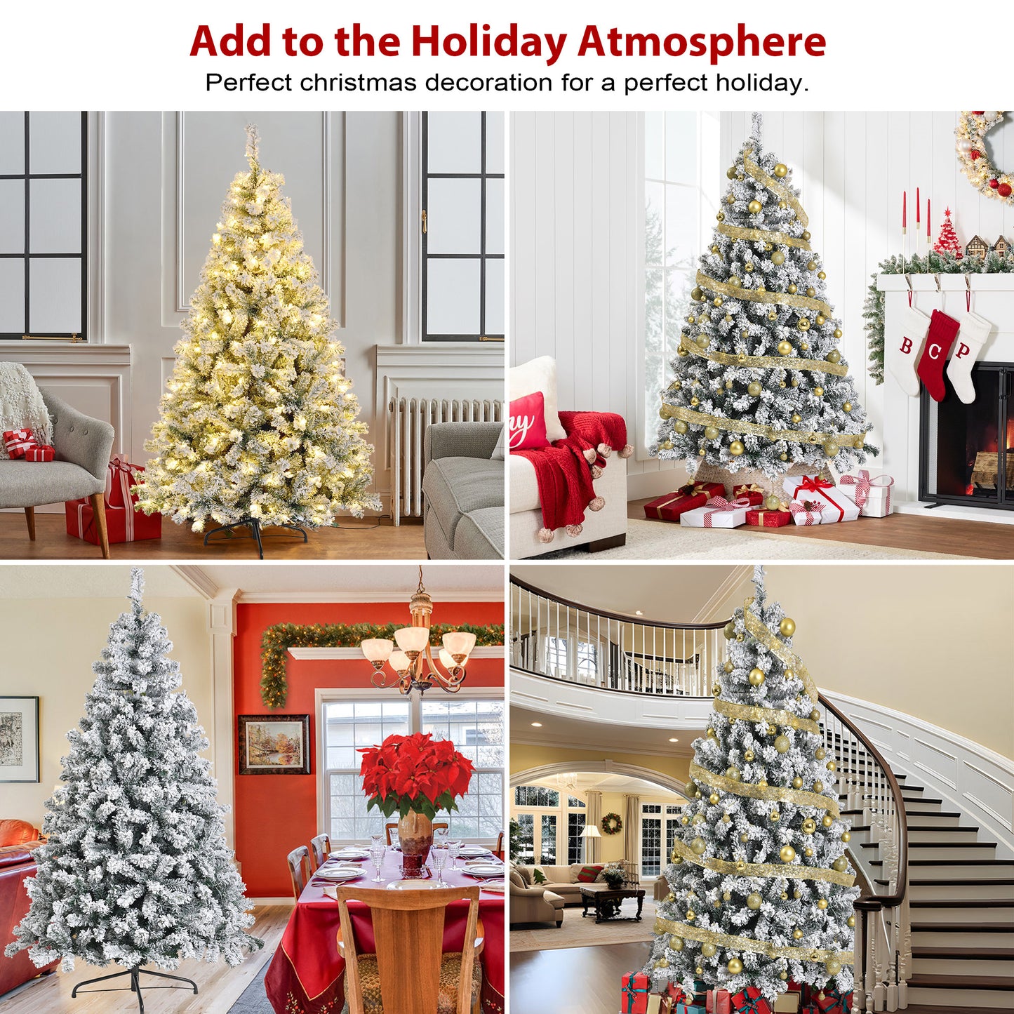 IZNEN 6ft Pre-Lit Snowflake Flocked Christmas Tree,8 Modes LED Lights,Artificial Xmas Tree with Storage Bag