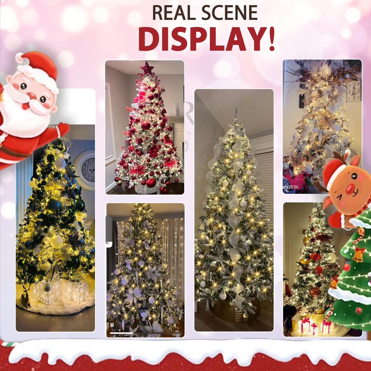 IZNEN 7.5ft Pre-Lit Snowflake Flocked Christmas Tree,8 Modes LED Lights,Artificial Xmas Tree with Storage Bag