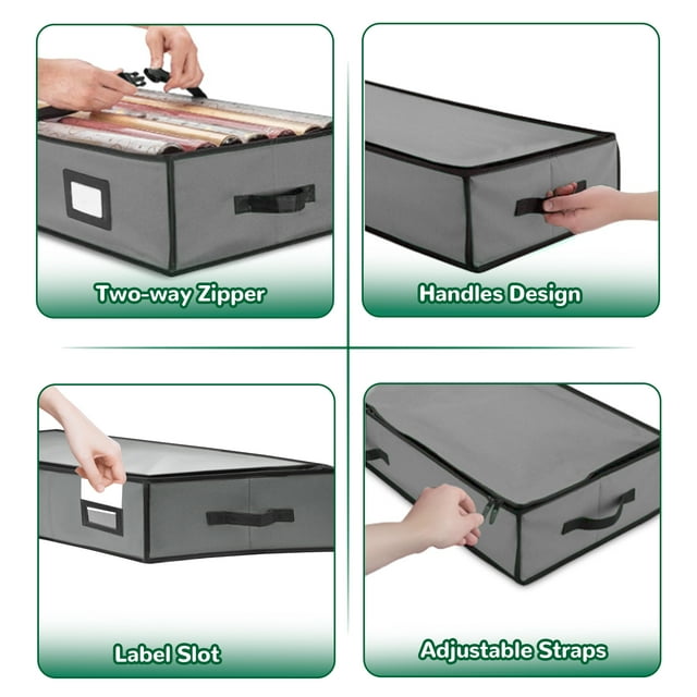 Wrapping Paper Storage Containers - Gift Wrap Organizer, Christmas Wrapping Paper & Holiday Accessories Storage Box, Underbed Storage Bag, Large Capacity