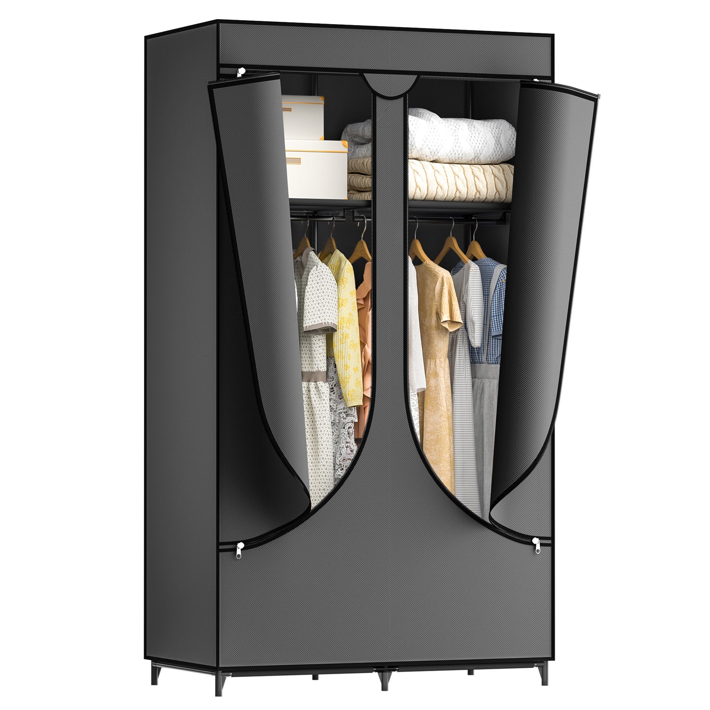 YOUPINS Clothes Organizer with Hanging Rod, Portable Closet with Cover Clothes Rack Sturdy Fabric Wardrobe Organizer,Dark Gary