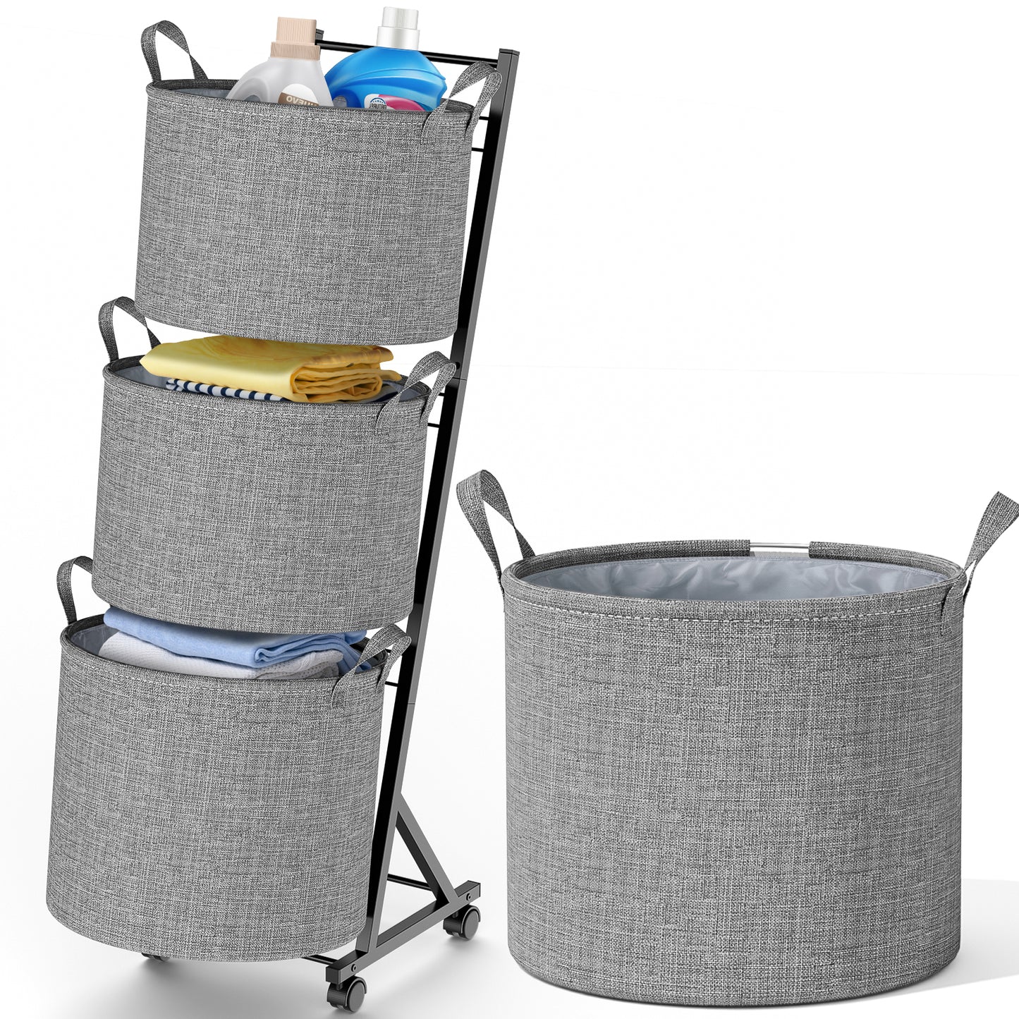 YOUPIS 3-Tier 111L Laundry Hamper Sorter,Laundry Storage Organizer with Wheels Removable Rolling Laundry Baskets for Bathroom, Dorm, Laundry Room,Beige