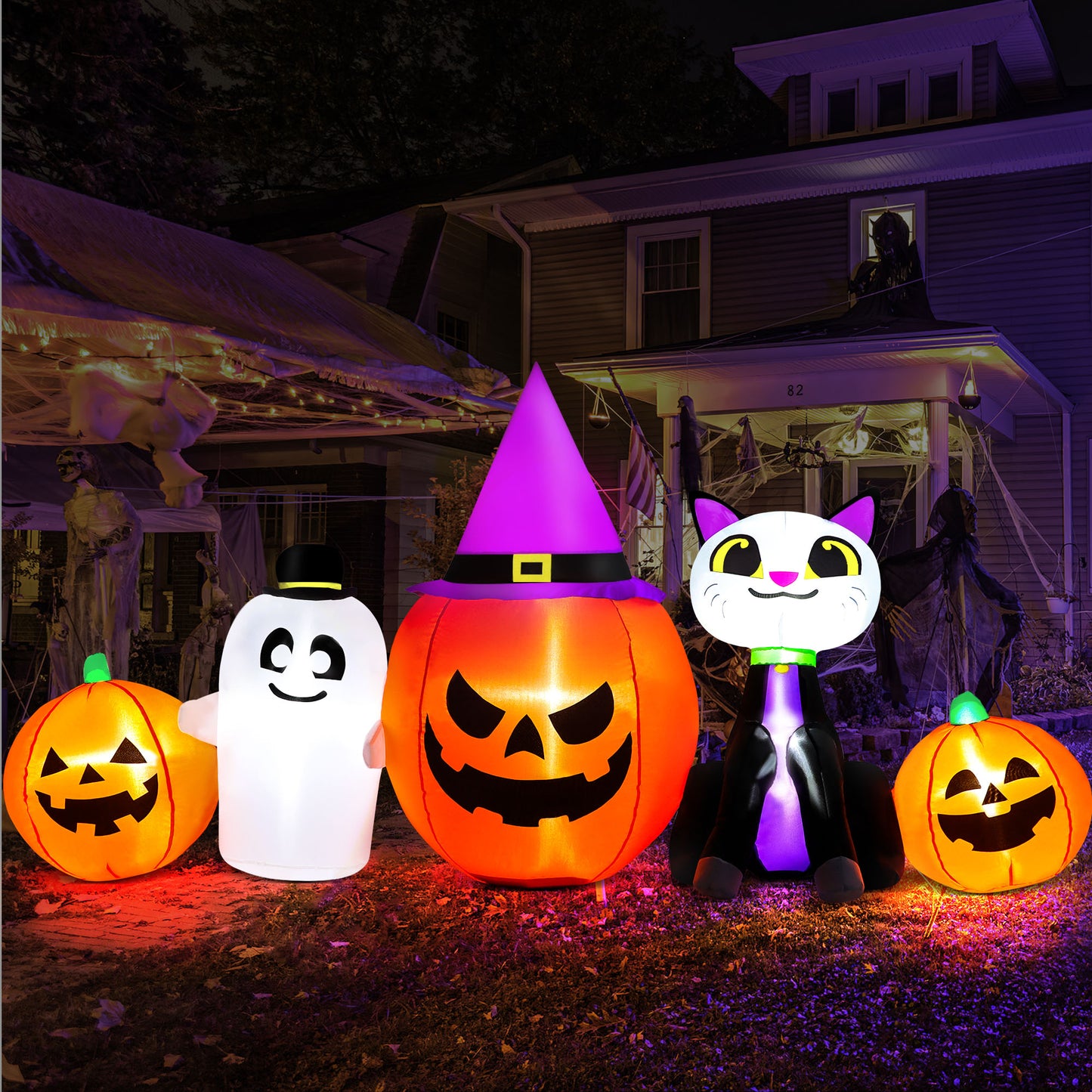 IZNEN 8ft Halloween Inflatable Santa Claus Outdoor Decoration Blow Up with Penguin and Gift, Built-In LED Lights, for Halloween Party, Yard, Garden,Lawn