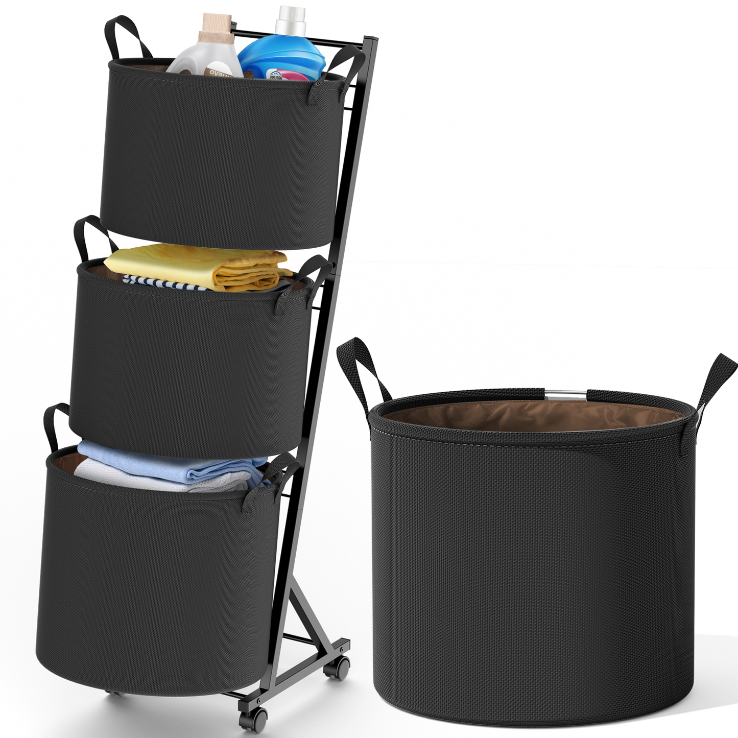 YOUPIS 3-Tier 111L Laundry Hamper Sorter,Laundry Storage Organizer with Wheels Removable Rolling Laundry Baskets for Bathroom, Dorm, Laundry Room,Beige