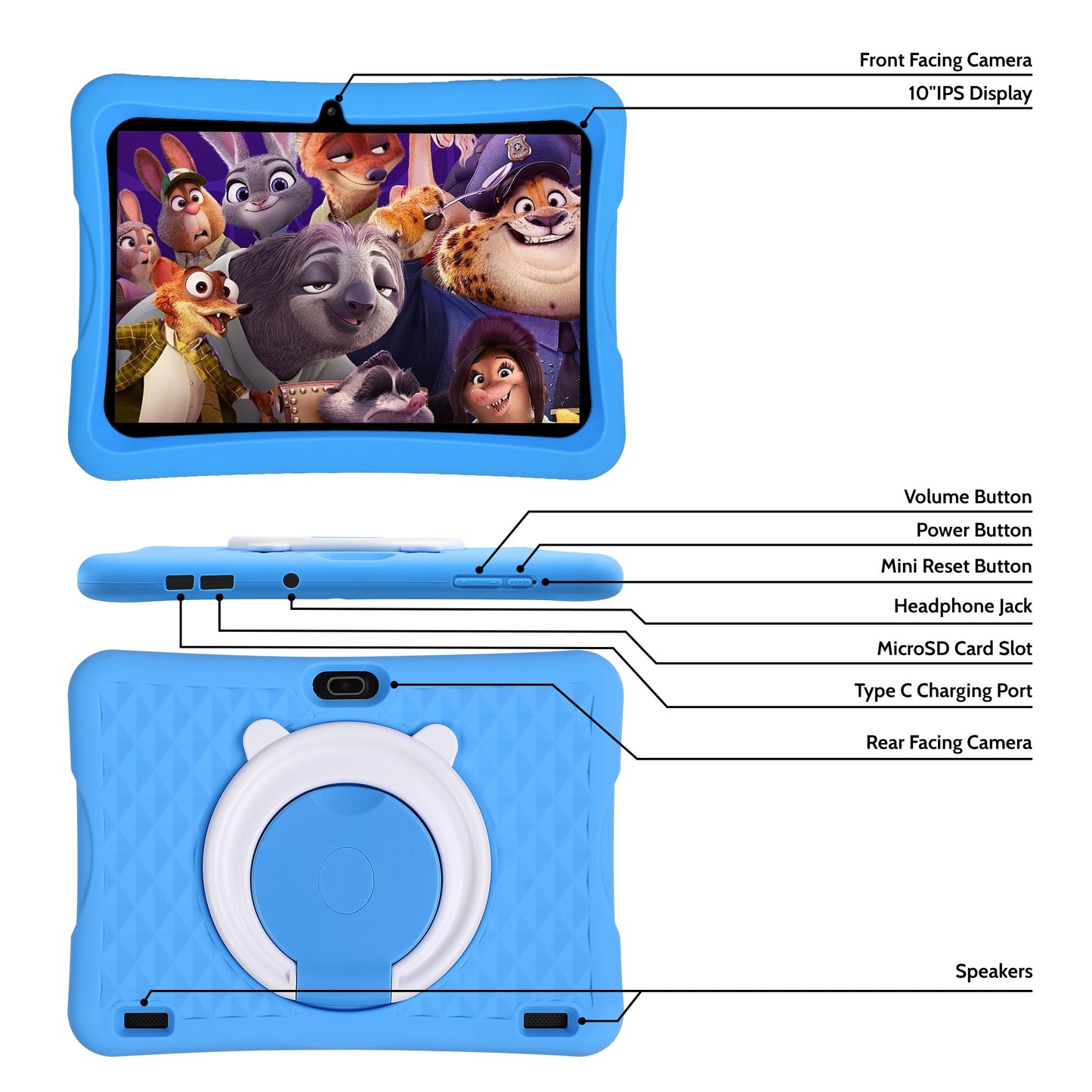 TEAYINGDE Kids Tablet 10.1" Android 13 Tablet with WiFi 64GB Tablet for Ages 3–8 Kids Tablet with Silicone Case Google Play Parental Control APP (Blue)