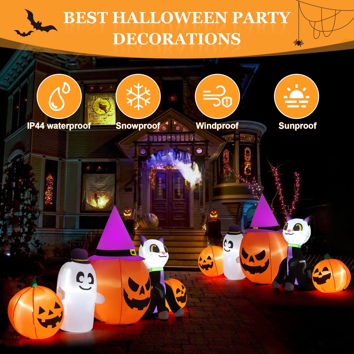 IZNEN 8ft Halloween Inflatable Santa Claus Outdoor Decoration Blow Up with Penguin and Gift, Built-In LED Lights, for Halloween Party, Yard, Garden,Lawn