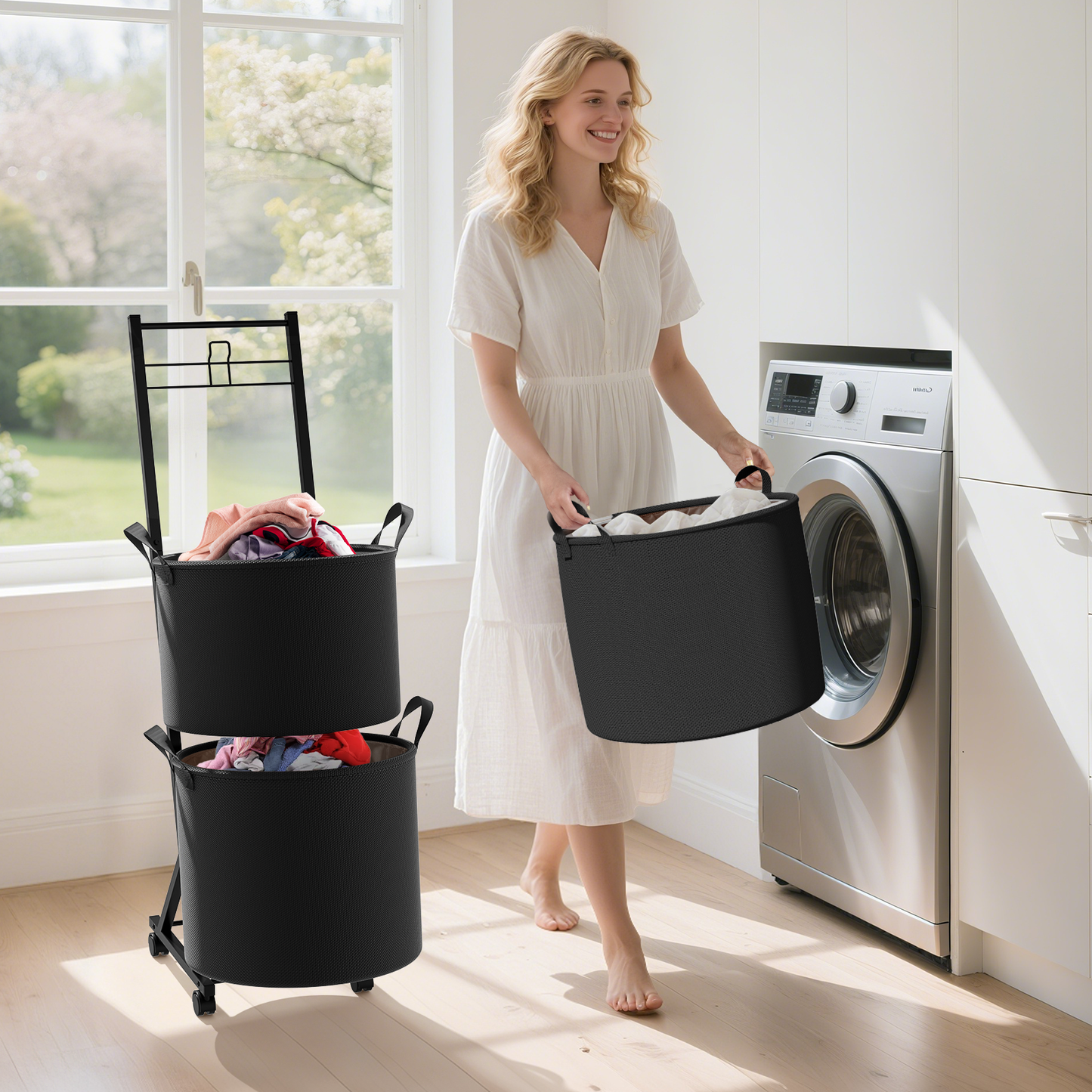 YOUPIS 3-Tier 111L Laundry Hamper Sorter,Laundry Storage Organizer with Wheels Removable Rolling Laundry Baskets for Bathroom, Dorm, Laundry Room,Beige