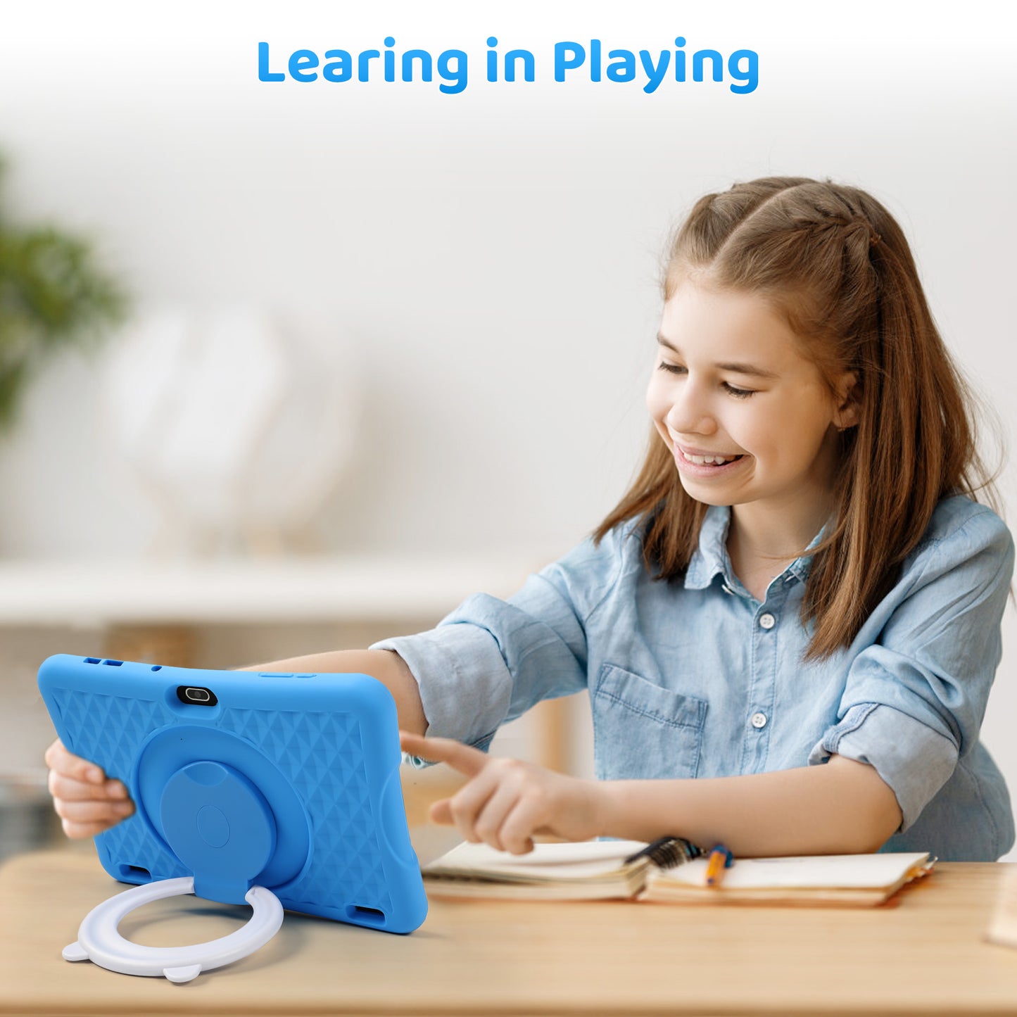 TEAYINGDE Kids Tablet 10.1" Android 13 Tablet with WiFi 64GB Tablet for Ages 3–8 Kids Tablet with Silicone Case Google Play Parental Control APP (Blue)