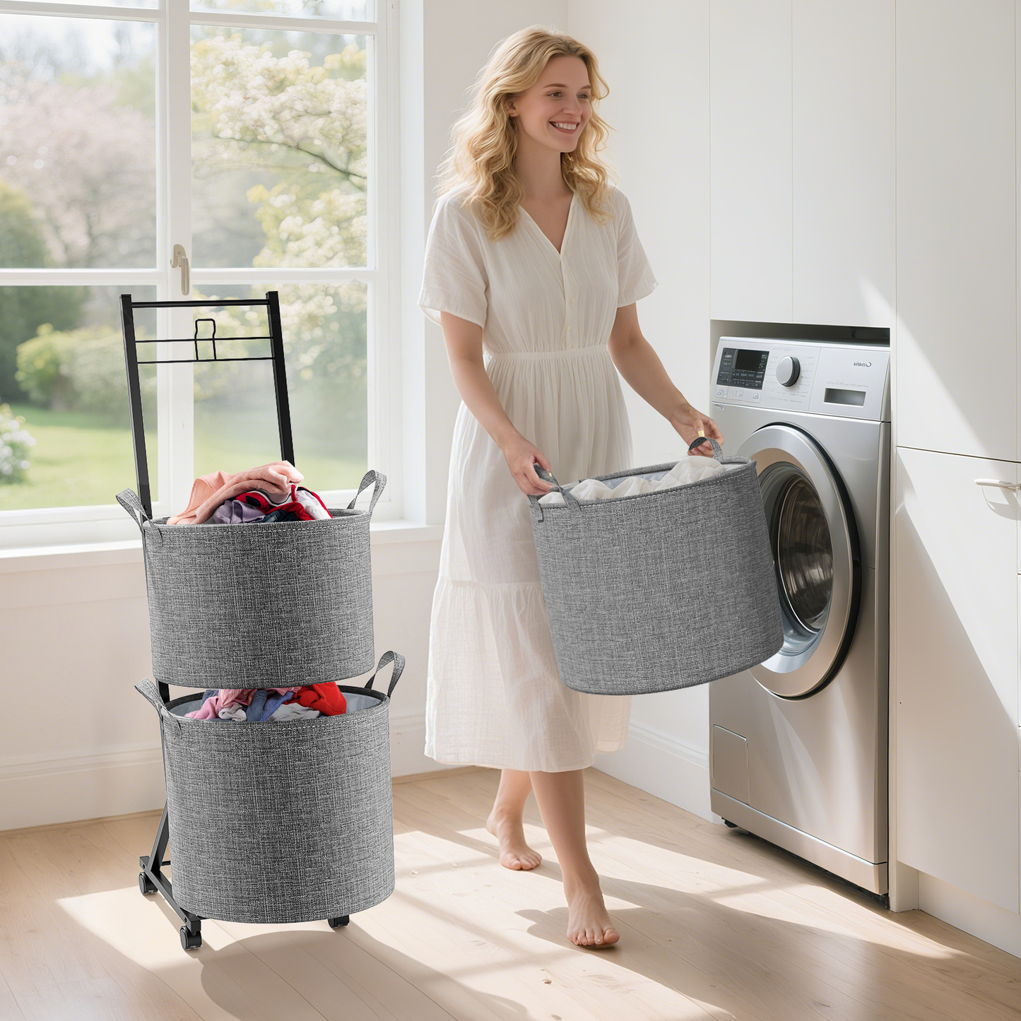 YOUPIS 3-Tier 111L Laundry Hamper Sorter,Laundry Storage Organizer with Wheels Removable Rolling Laundry Baskets for Bathroom, Dorm, Laundry Room,Beige