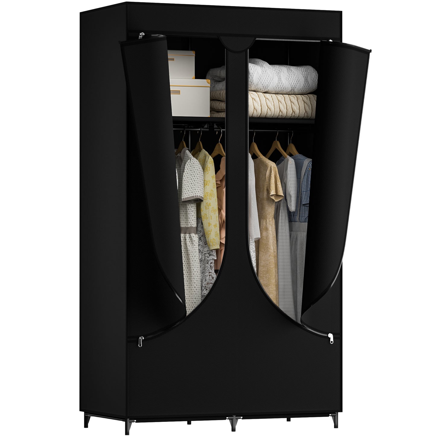YOUPINS Clothes Organizer with Hanging Rod, Portable Closet with Cover Clothes Rack Sturdy Fabric Wardrobe Organizer,Dark Gary