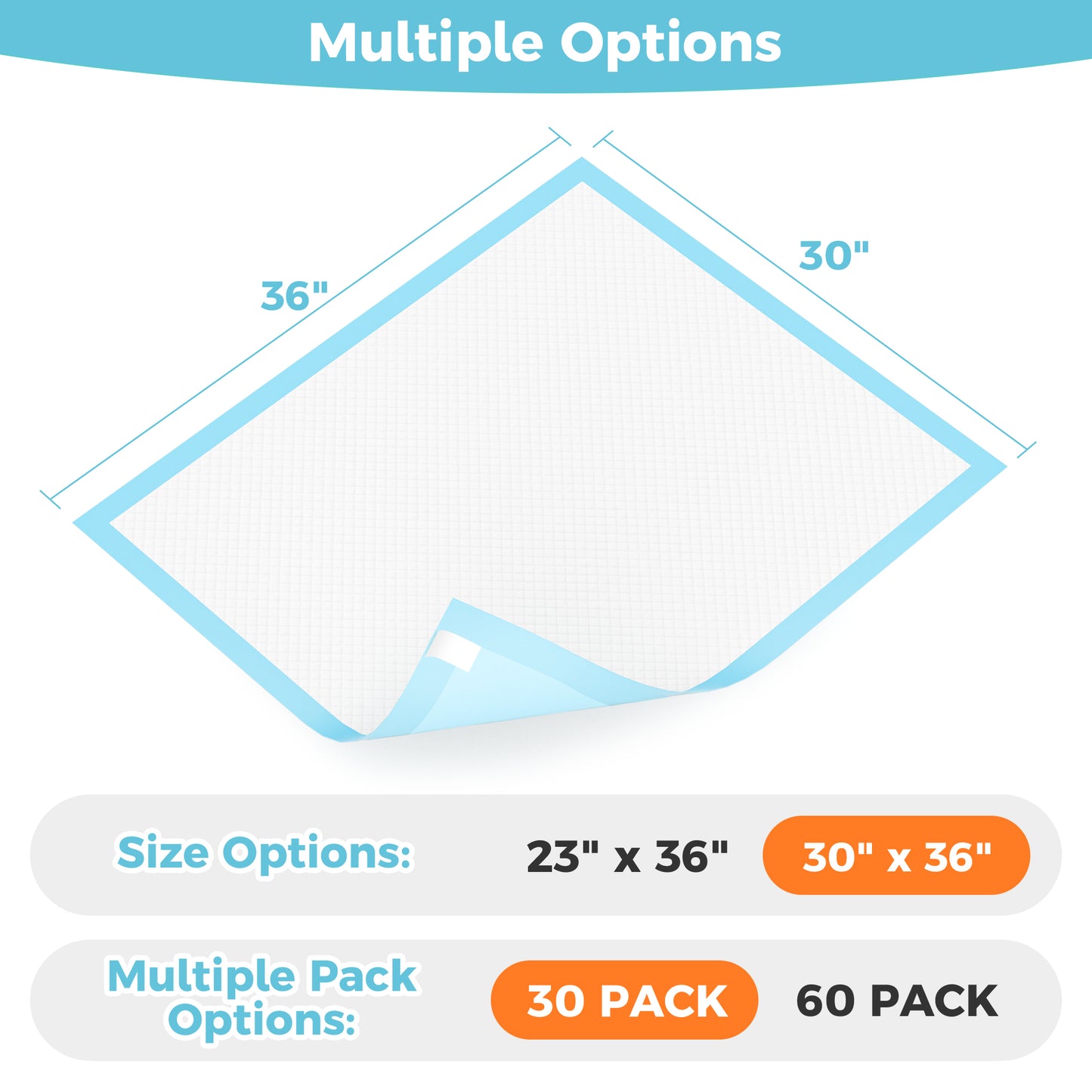 COSYWILL Bed Pads,30'' x 36'' Incontinence Bed Pads for Adults, Disposable Underpads with Adhesive Strip,30 Count