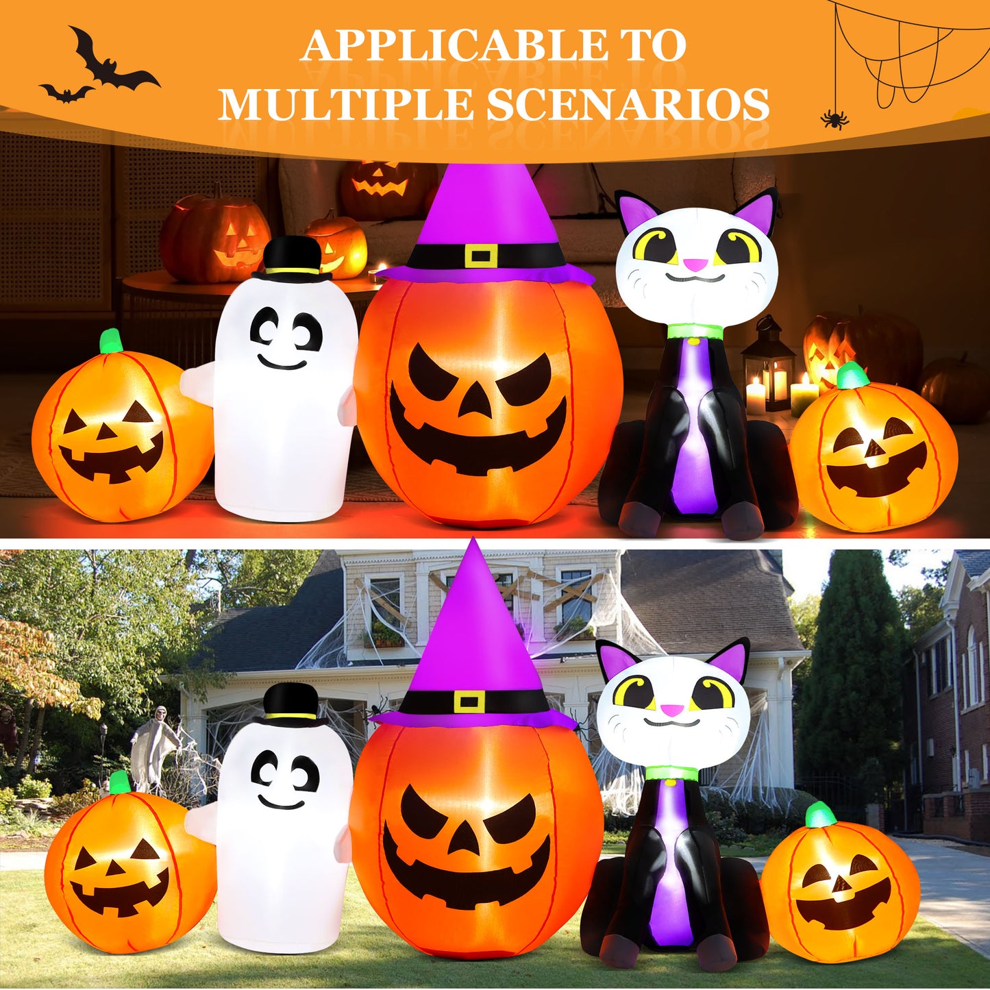 IZNEN 8ft Halloween Inflatable Santa Claus Outdoor Decoration Blow Up with Penguin and Gift, Built-In LED Lights, for Halloween Party, Yard, Garden,Lawn