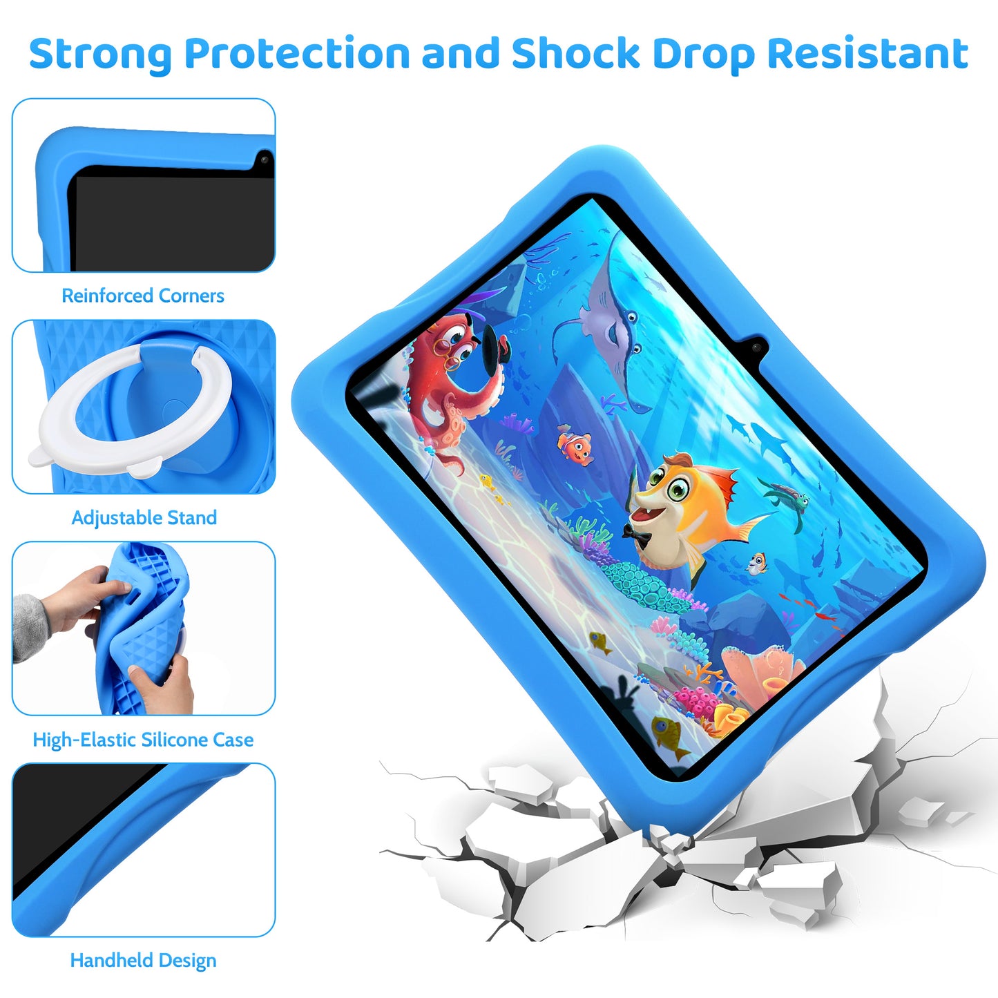 TEAYINGDE Kids Tablet 10.1" Android 13 Tablet with WiFi 64GB Tablet for Ages 3–8 Kids Tablet with Silicone Case Google Play Parental Control APP (Blue)