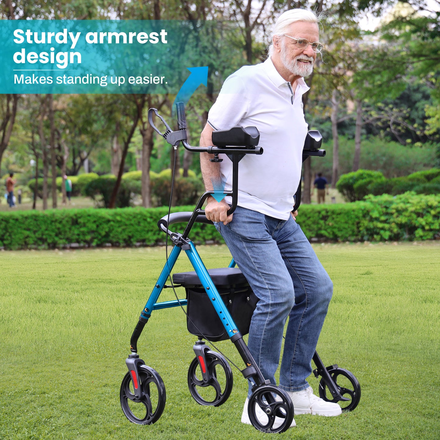 COSYWILL Upright Rollator Walker,Stand Up Walkers for Seniors and Adults with Backrest Seat,Lightweight and Folding Design,Blue