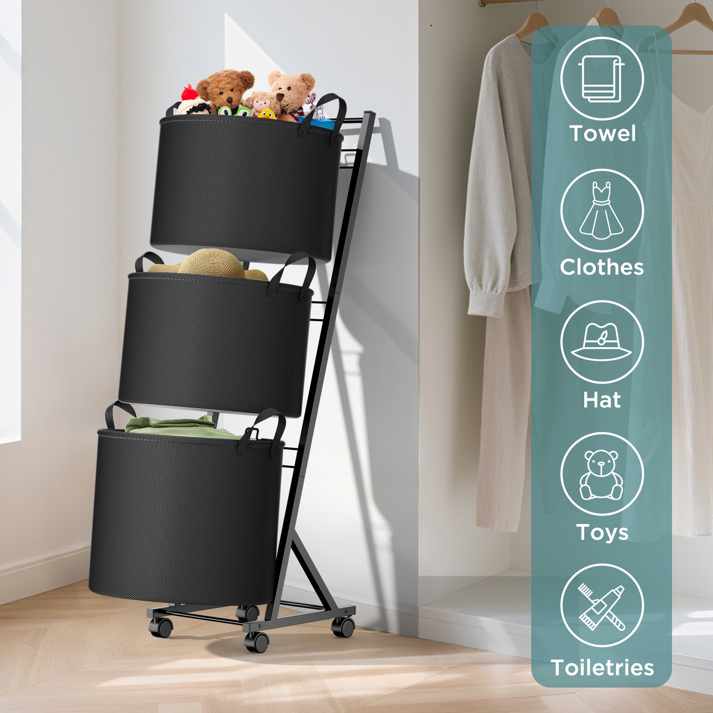 YOUPIS 3-Tier 111L Laundry Hamper Sorter,Laundry Storage Organizer with Wheels Removable Rolling Laundry Baskets for Bathroom, Dorm, Laundry Room,Beige