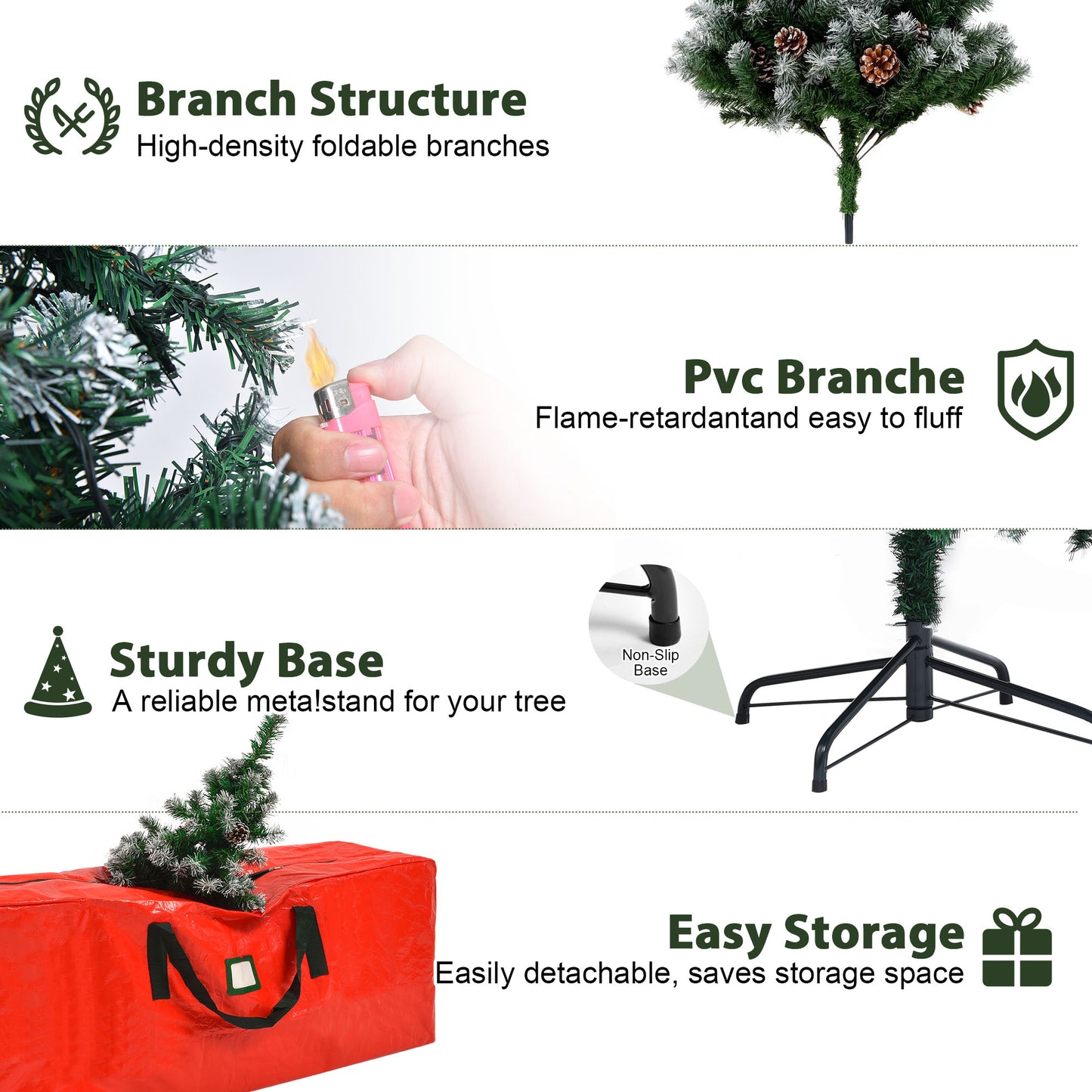IZNEN 6 ft. Pre-Lighted Christmas Tree, 8 Modes LED Lights, Artificial Xmas Tree with Large Storage Bag