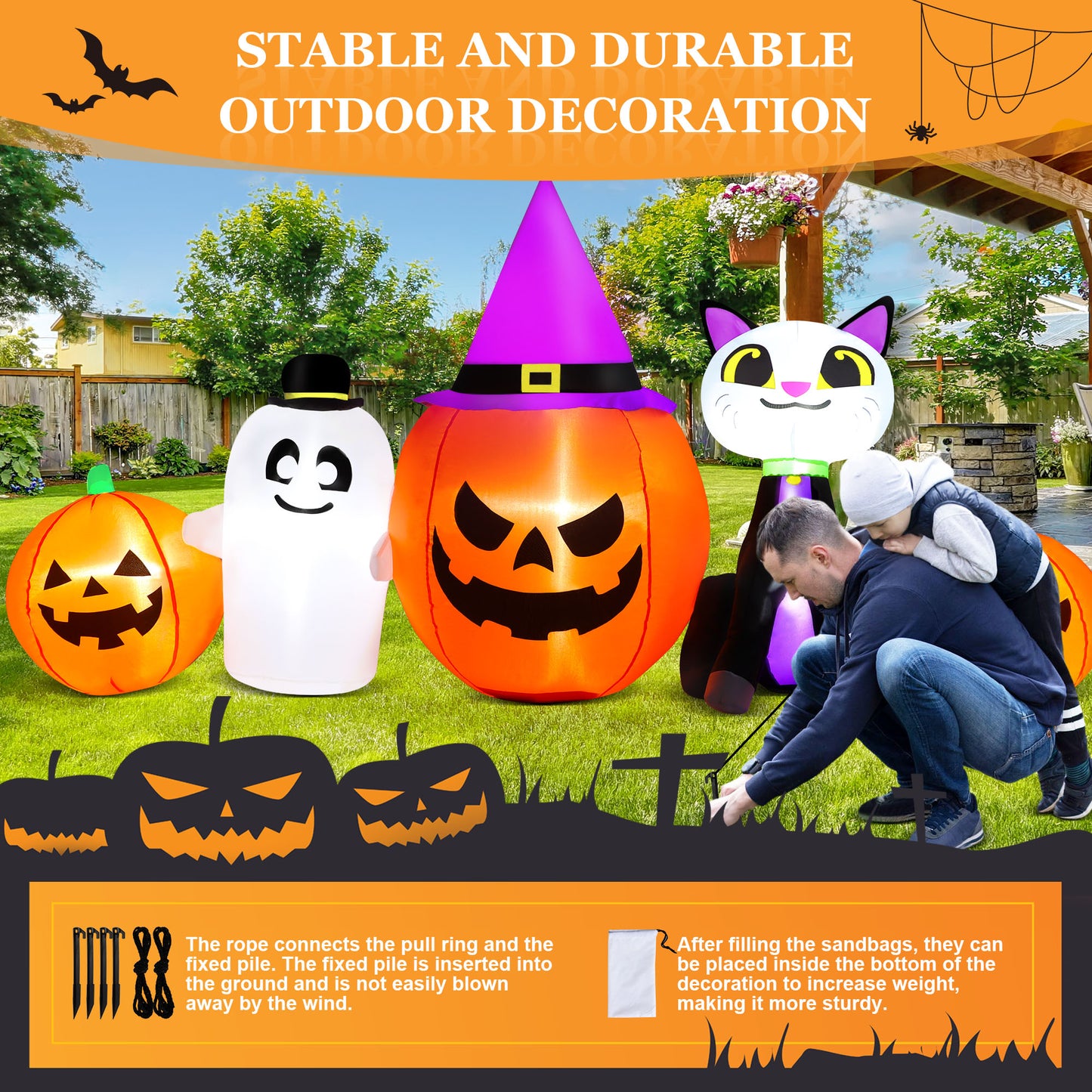 IZNEN 8ft Halloween Inflatable Santa Claus Outdoor Decoration Blow Up with Penguin and Gift, Built-In LED Lights, for Halloween Party, Yard, Garden,Lawn