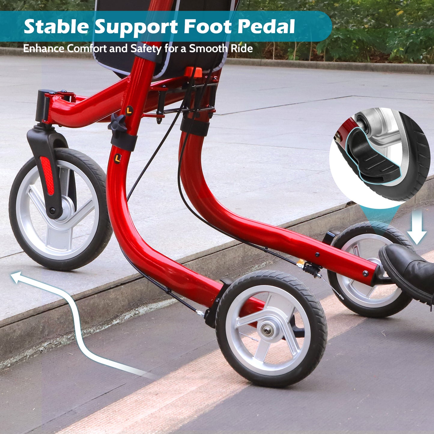 COSYWILL 3 Wheel Rollator Walkers for Seniors,Ultra Lightweight Foldable Walker for Elderly with Storage Bag, 10" Three Wheel Modern Mobility Walking Aid Aluminum, Red