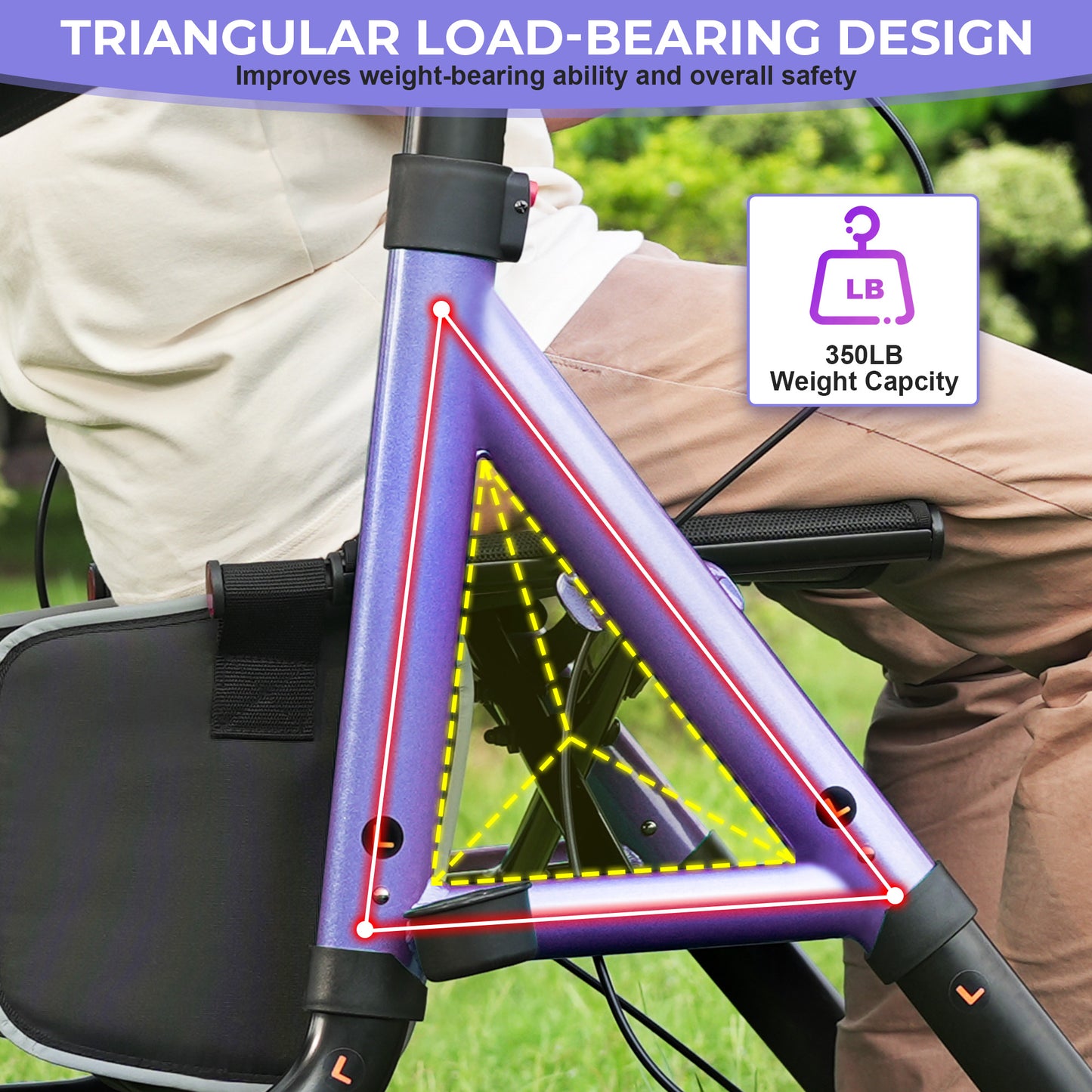 COSYWILL Aluminum Rollator Walker with Seat,Height Adjustable Mobility Walker with 8" Wheels,350 lb Weight Capacity,Purple