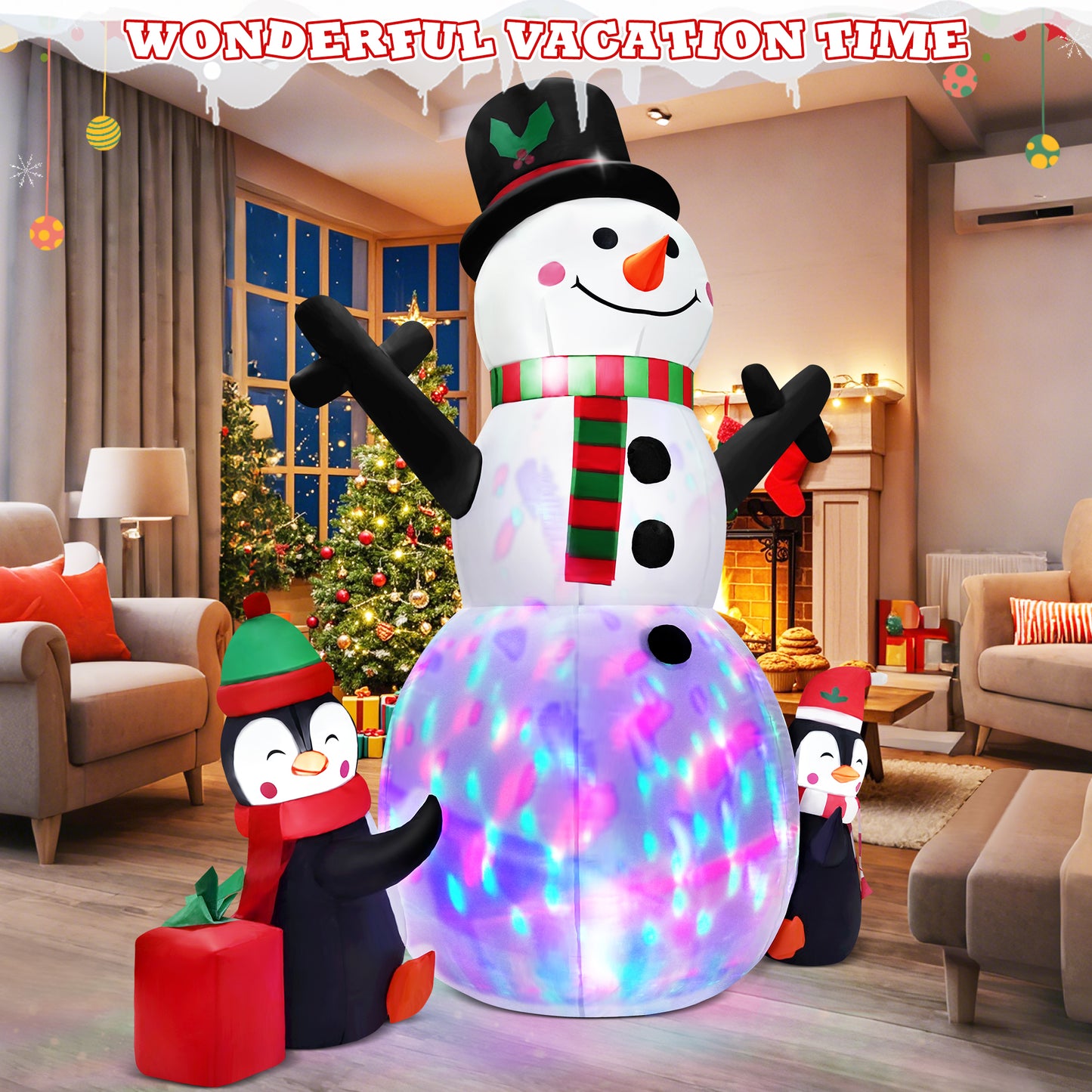 IZNEN 6FT Christmas Snowman Inflatables,Outdoor Snowman Decor with Penguins & Gift Boxes,Xmas Blow Up Yard Inflatables for Party Indoor Garden Lawn Decor