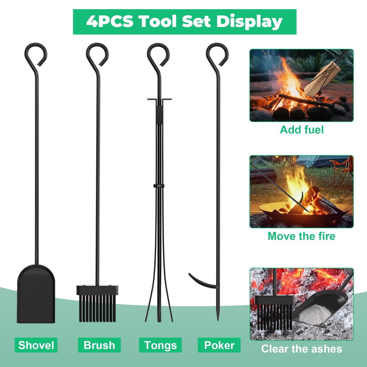Lookfly Firewood Rack with 5-Piece Fireplace Tool Set & Kindling Holder – Indoor/Outdoor Wood Storage & Organizer for Fire Pit or Fireplace
