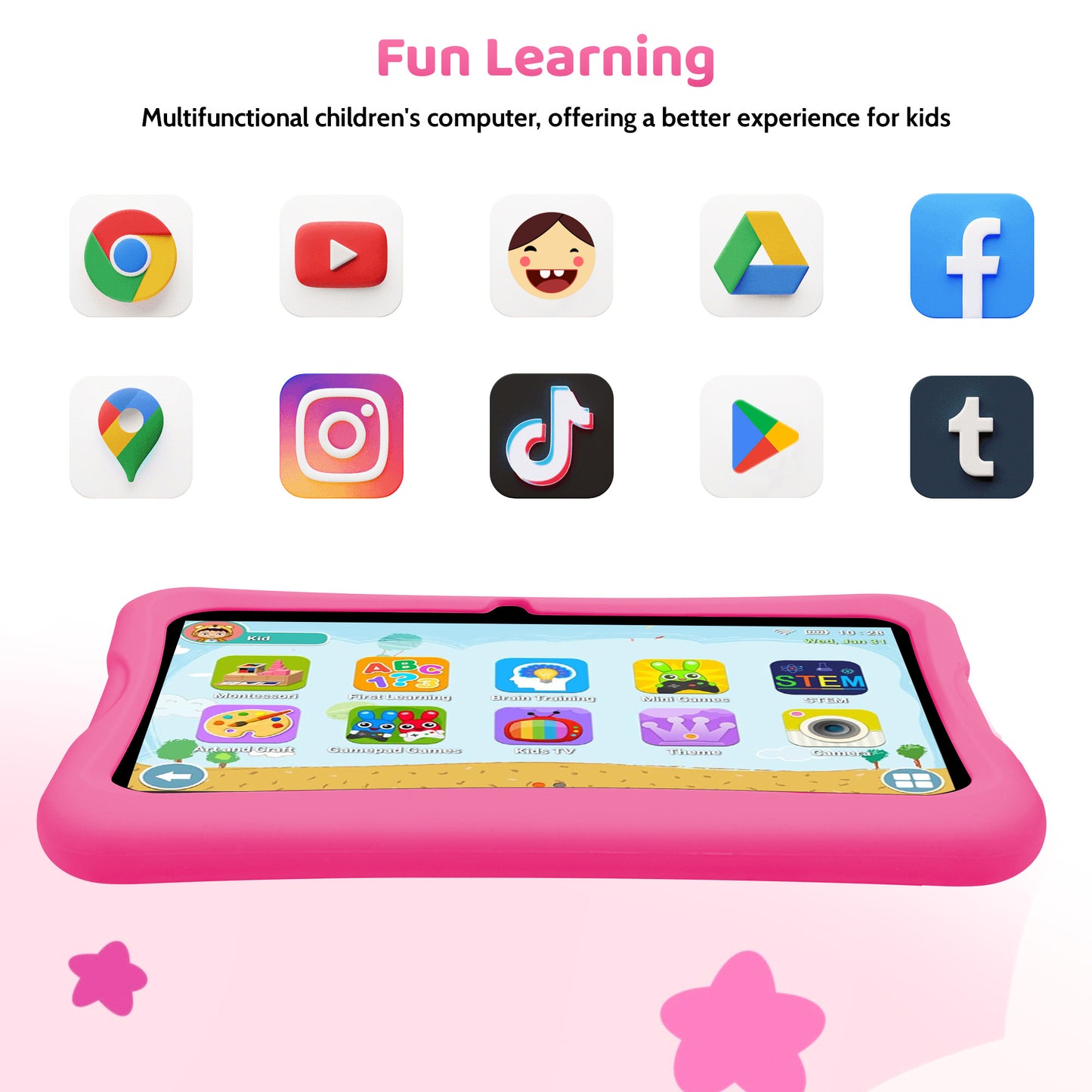 TEAYINGDE Kids Tablet 10.1" Android 13 Tablet with WiFi 64GB Tablet for Ages 3–8 Kids Tablet with Silicone Case Google Play Parental Control APP (Blue)