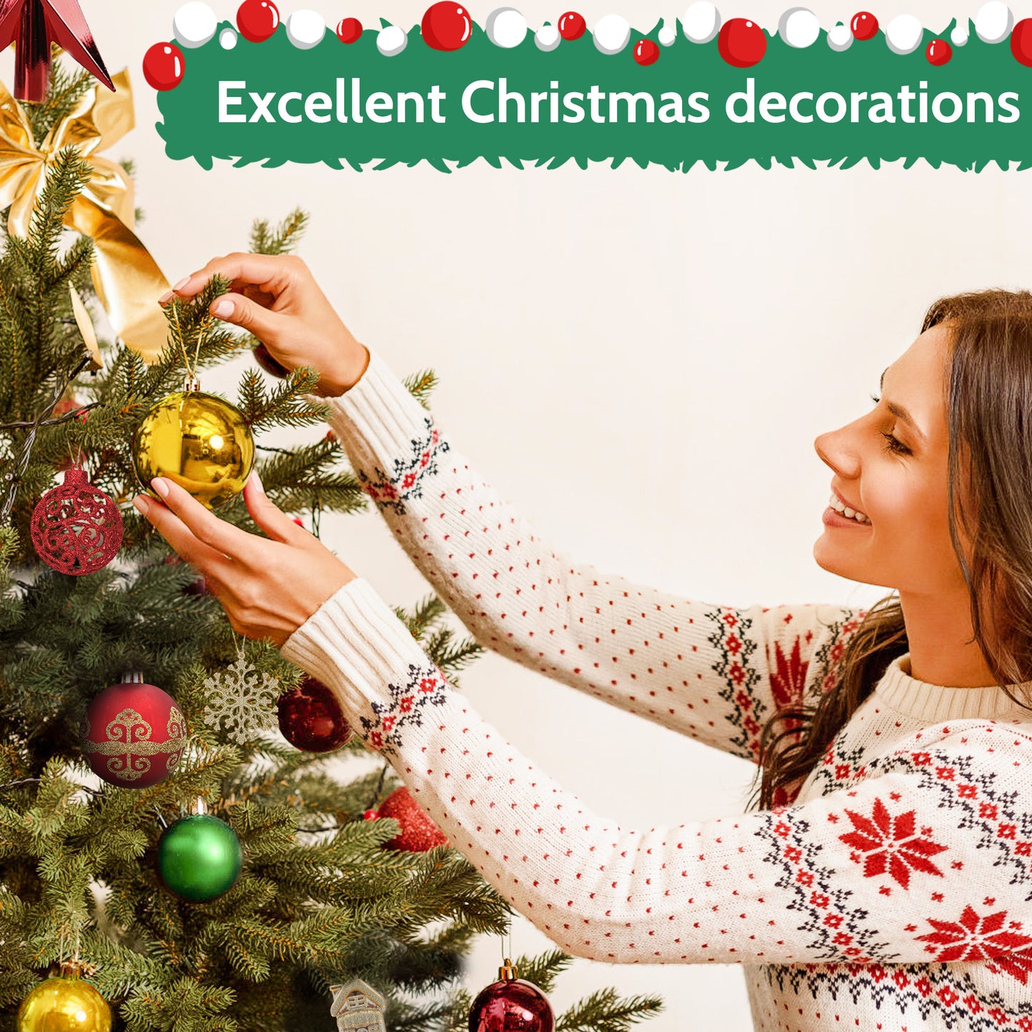 Yexmas 132PCS Christmas Ball Ornament Set, Shatterproof Hanging Christmas Tree Decorations for Holiday Decor Party