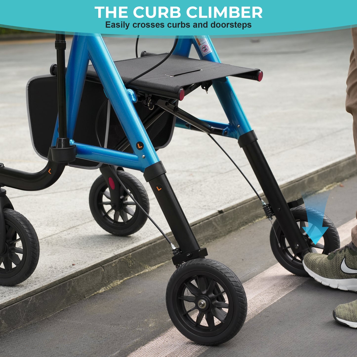 COSYWILL Aluminum Rollator Walker with Seat,Height Adjustable Mobility Walker with 8" Wheels,350 lb Weight Capacity,Blue