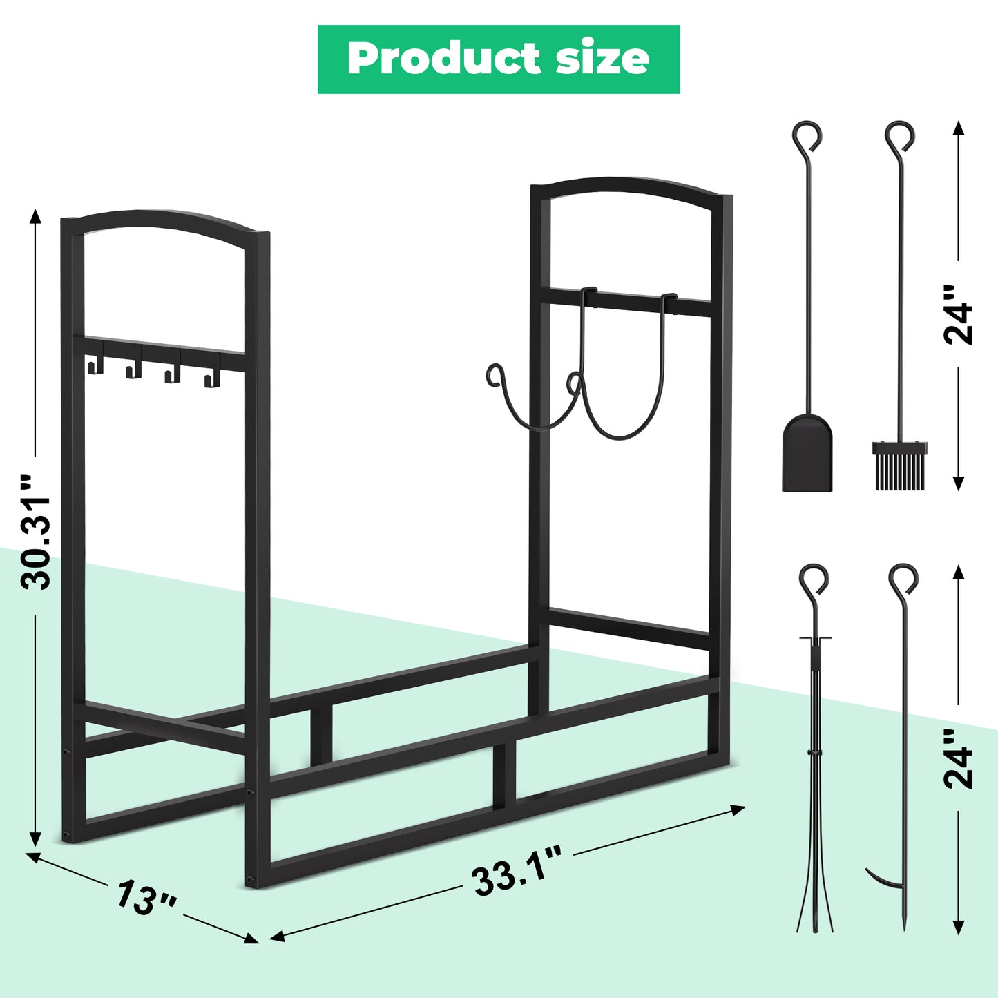 Lookfly Firewood Rack with 5-Piece Fireplace Tool Set & Kindling Holder – Indoor/Outdoor Wood Storage & Organizer for Fire Pit or Fireplace