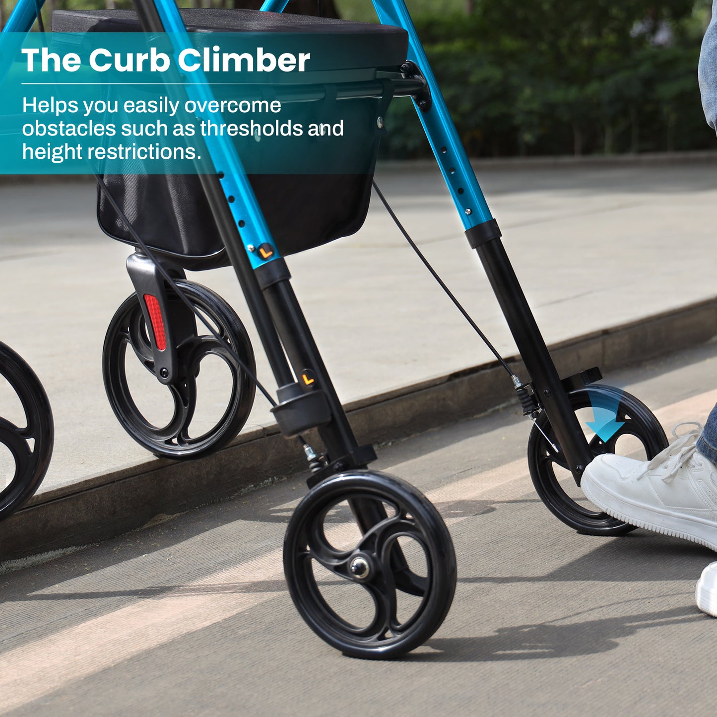 COSYWILL Upright Rollator Walker,Stand Up Walkers for Seniors and Adults with Backrest Seat,Lightweight and Folding Design,Blue