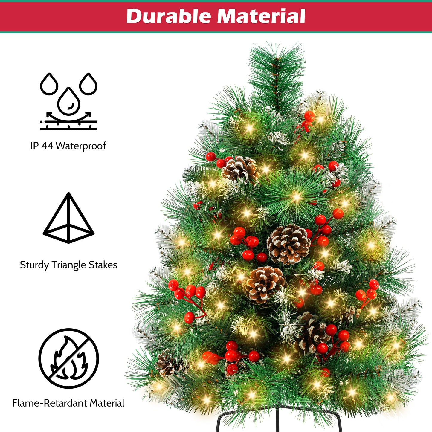 Yexmas 2PCS Small Outdoor Christmas Trees with LED Lights,30" Artificial Xmas Decora for Porch,Yard,Pathway,Garden,PVC+Flocking Pine Needles