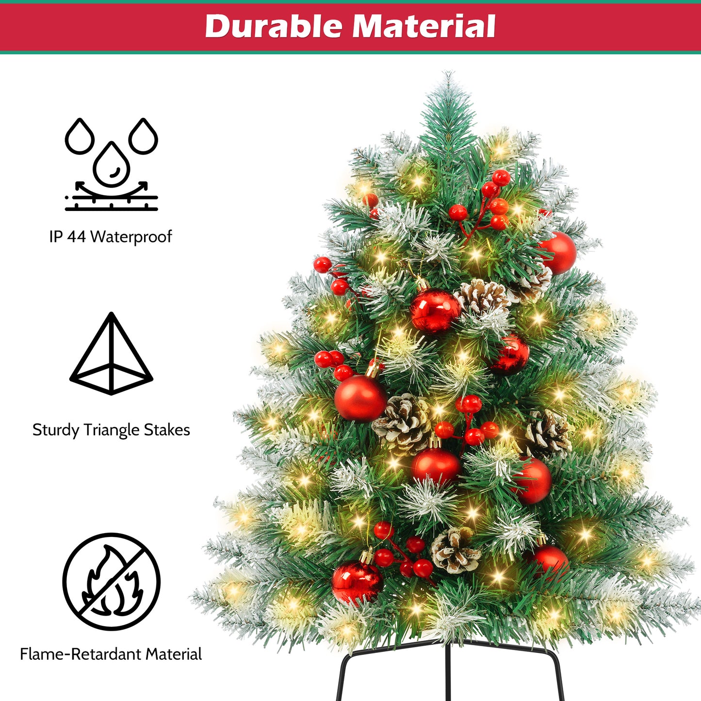 Yexmas 2PCS Small Outdoor Christmas Trees with LED Lights,30" Artificial Xmas Decora for Porch,Yard,Pathway,Garden,PVC