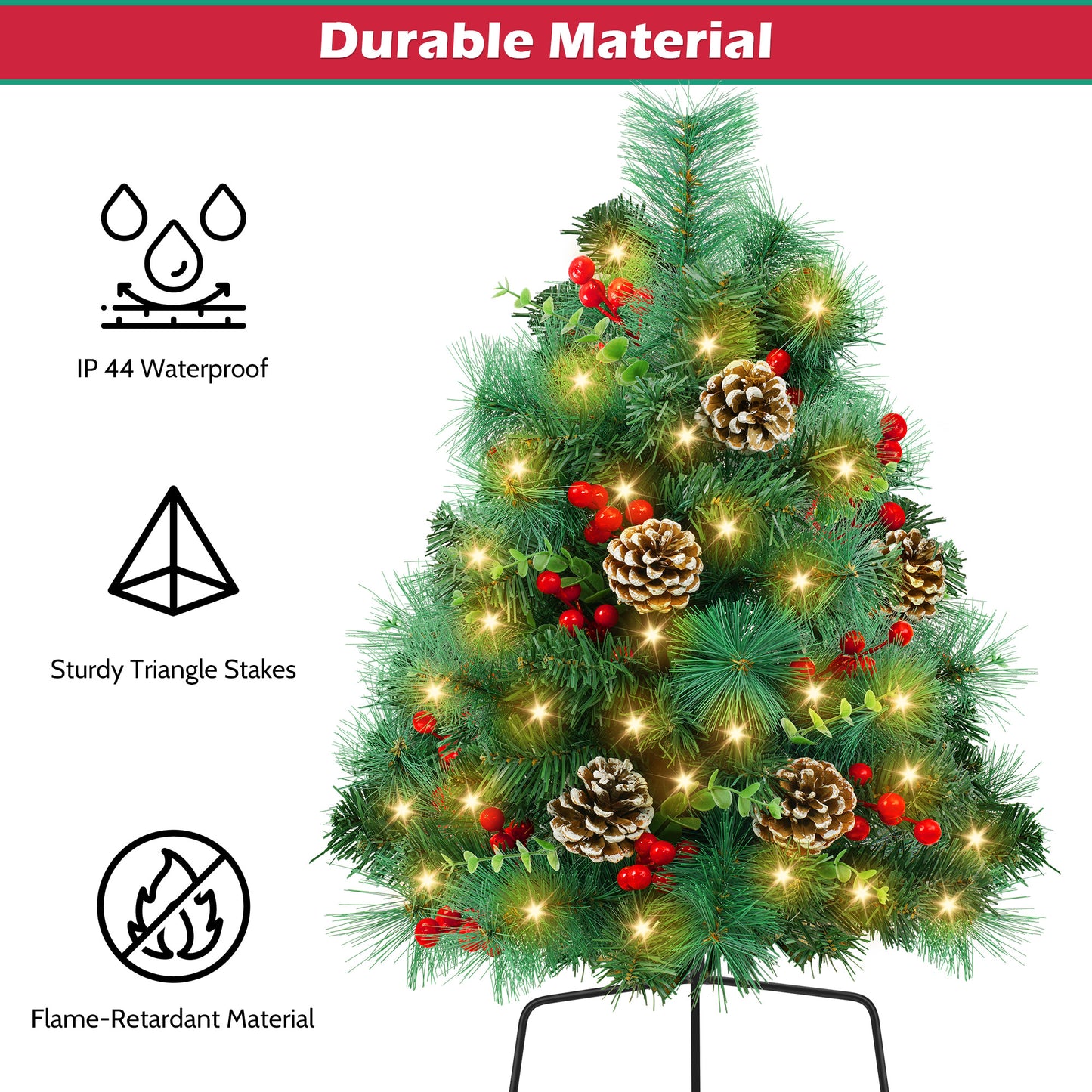 Yexmas 2PCS Small Outdoor Christmas Trees with LED Lights,30" Artificial Xmas Decora for Porch,Yard,Pathway,Garden,PVC+PE+Pine Needles