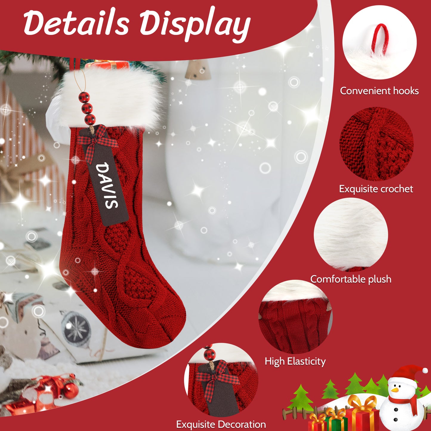 Yexmas 6-Pack Christmas Stockings, 18" Personalized Xmas Stockings, Large Knitted Stockings for Holiday Party Decor Burgundy, lvory, Green