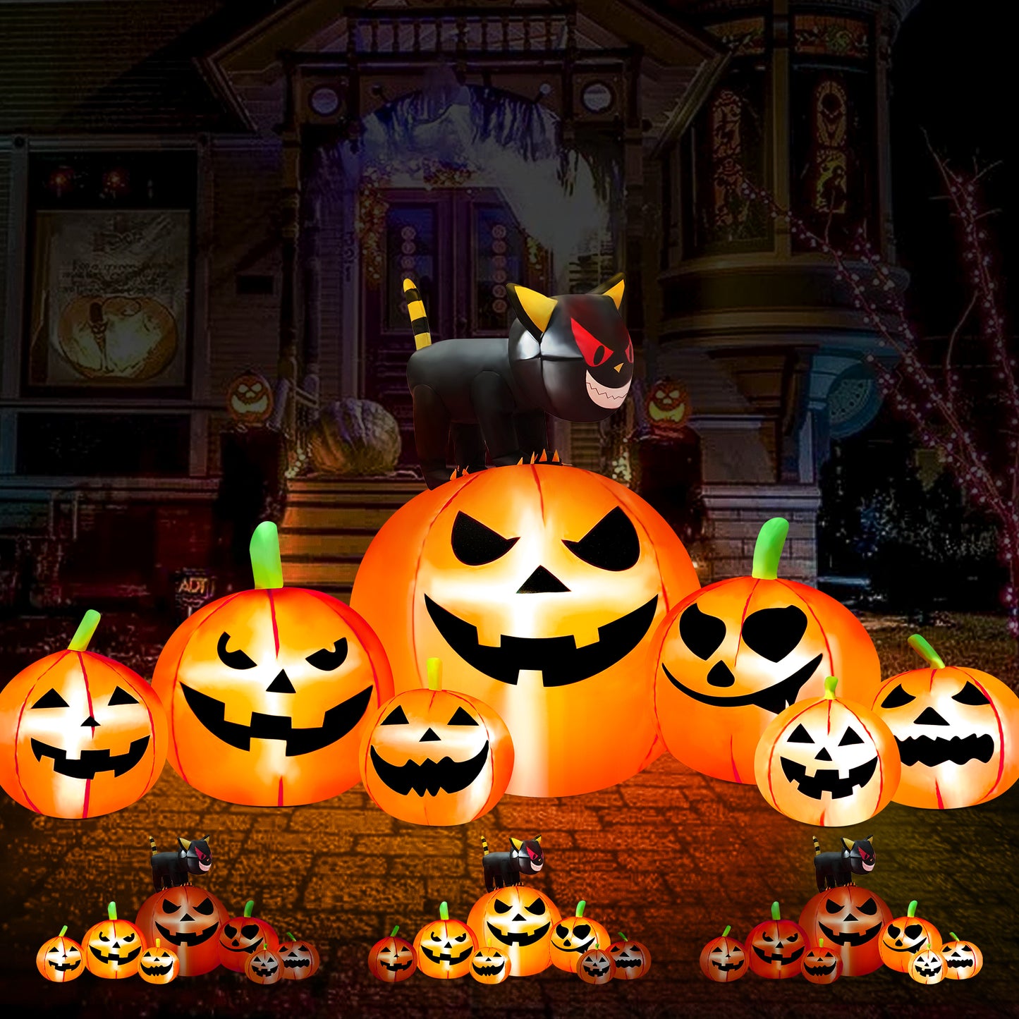 IZNEN 8.1ft Halloween Inflatable Blow Up Pumpkin Decoration,7 Glitter Pumpkins with Black Cat,Built-in LED Lights for Halloween Holiday,Yard,Garden,Lawn