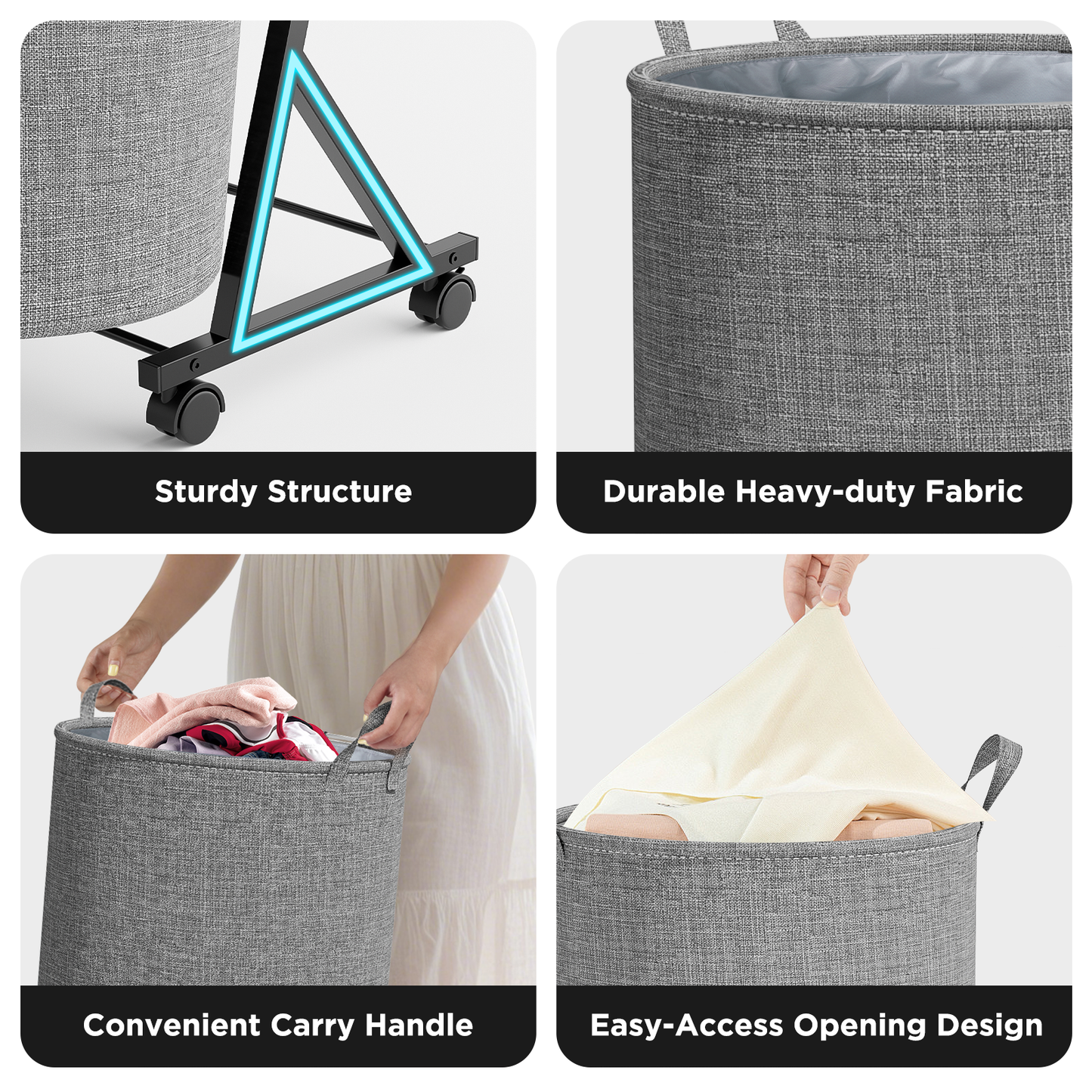 YOUPINS 3-Tier Laundry Hamper Sorter,Laundry Storage Organizer with Wheels Removable Rolling Laundry Baskets for Home,Bathroom,Dorm Laundry Room,Gray