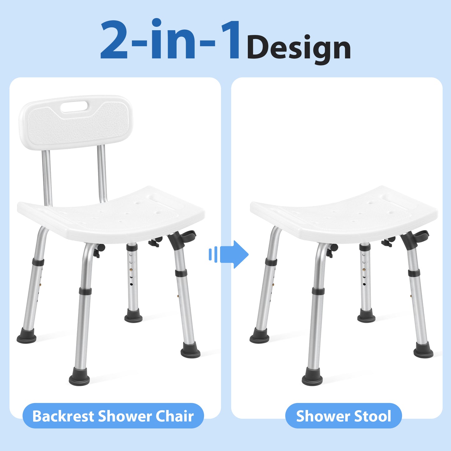 MoveEase Shower Chair with Back, Height Adjustable Bath Seat, Non-Slip Bathroom Stool for Bathtub and Shower, Supportive Mobility Aid