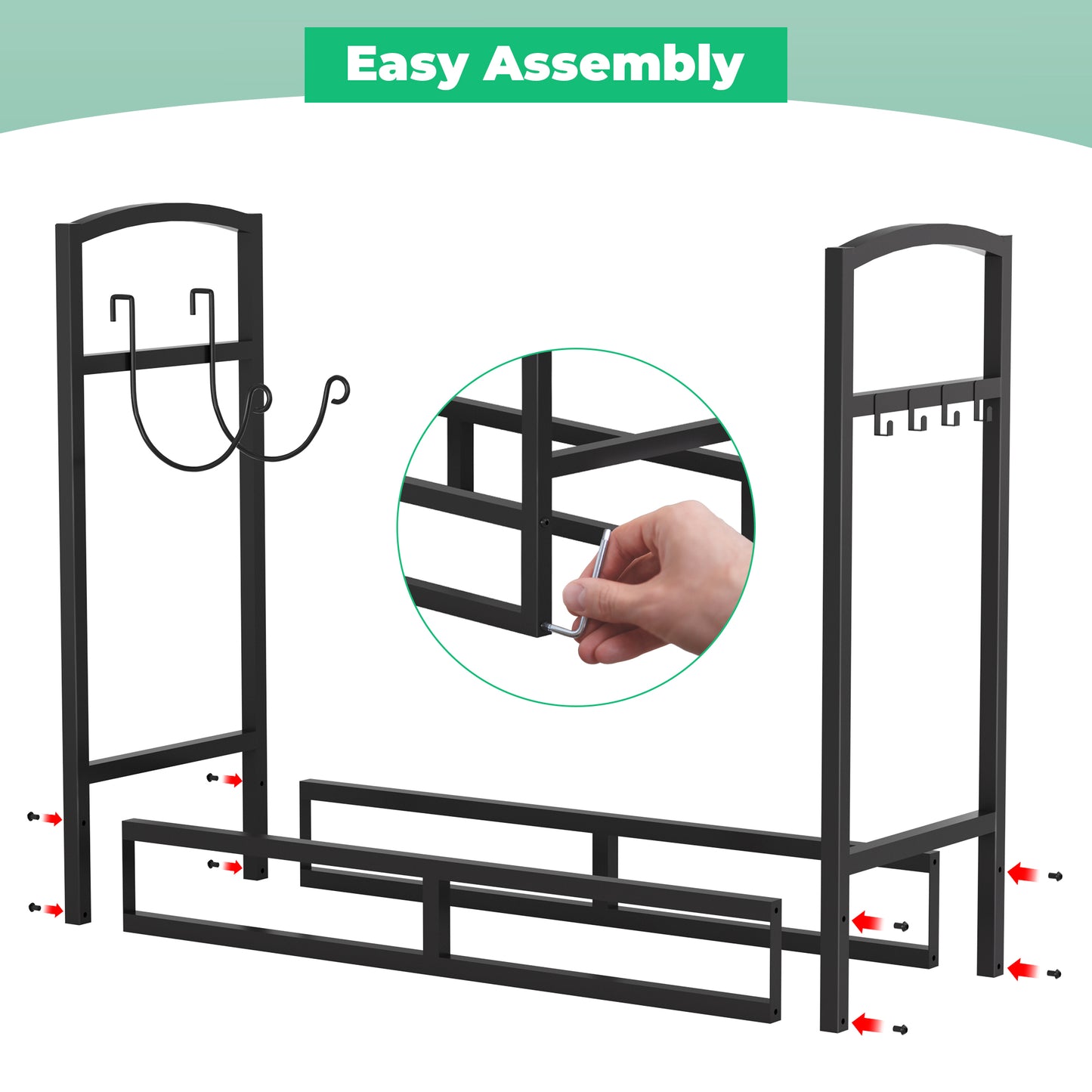 Lookfly Firewood Rack with 5-Piece Fireplace Tool Set & Kindling Holder – Indoor/Outdoor Wood Storage & Organizer for Fire Pit or Fireplace