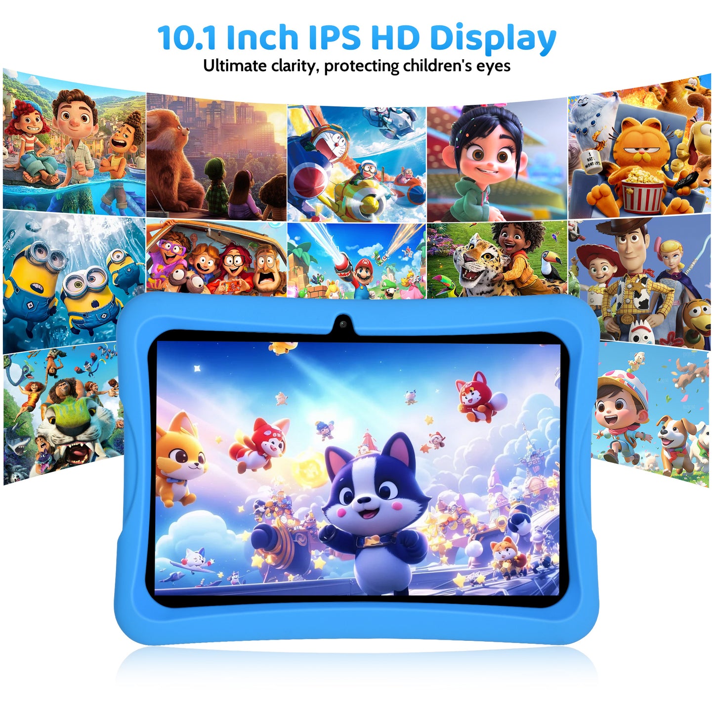 TEAYINGDE Kids Tablet 10.1" Android 13 Tablet with WiFi 64GB Tablet for Ages 3–8 Kids Tablet with Silicone Case Google Play Parental Control APP (Blue)