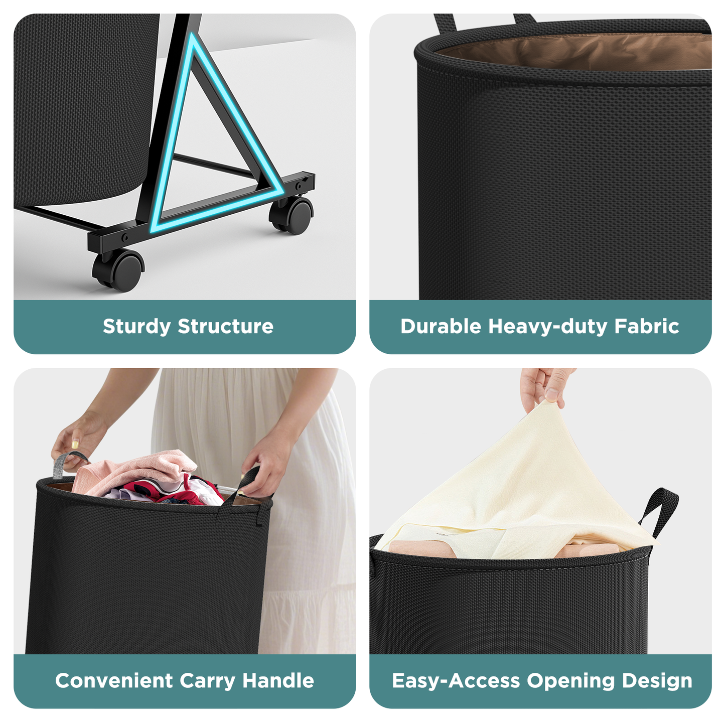 YOUPINS 3-Tier Laundry Hamper Sorter,Laundry Storage Organizer with Wheels Removable Rolling Laundry Baskets for Home,Bathroom,Dorm,Laundry Room,Black