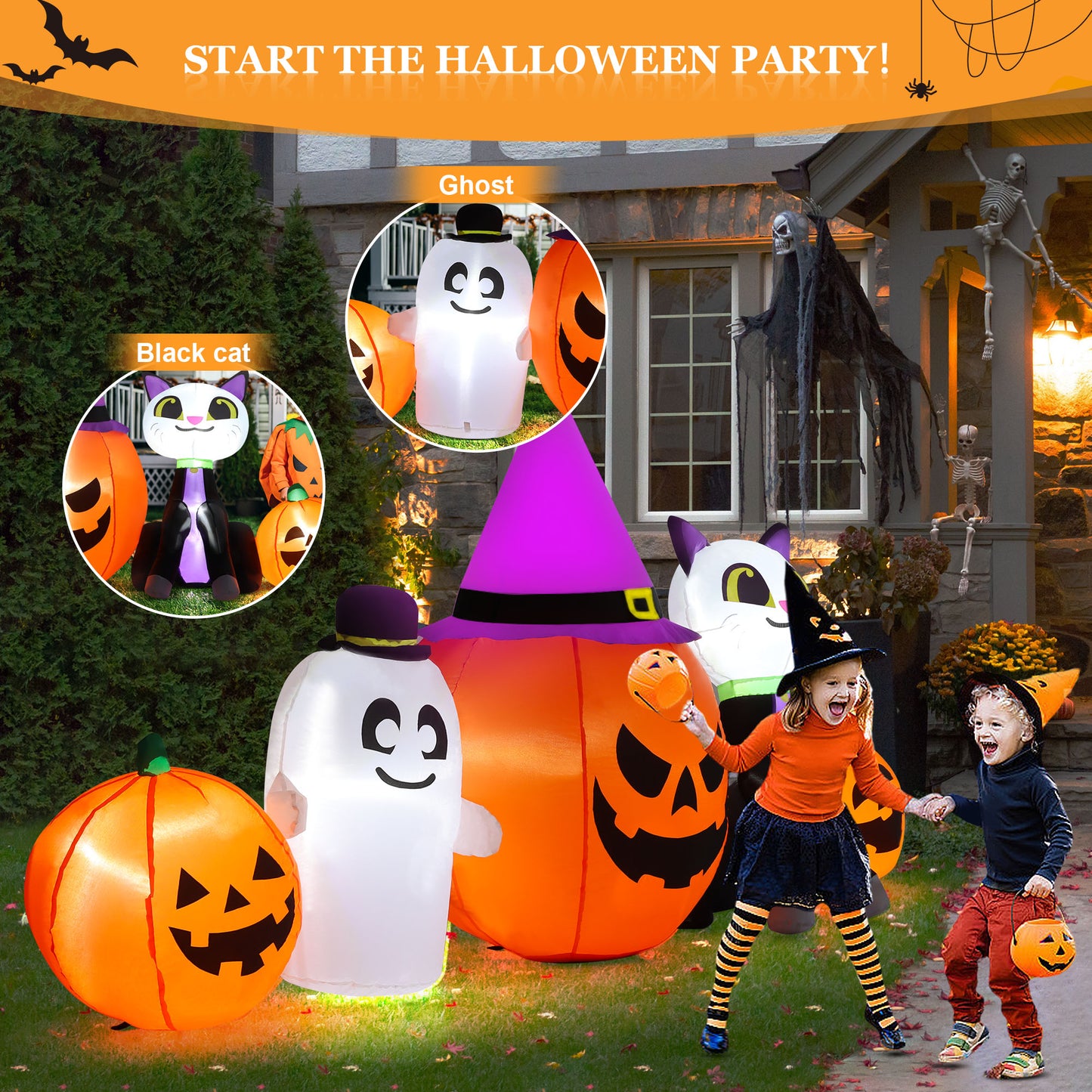 IZNEN 8ft Halloween Inflatable Santa Claus Outdoor Decoration Blow Up with Penguin and Gift, Built-In LED Lights, for Halloween Party, Yard, Garden,Lawn