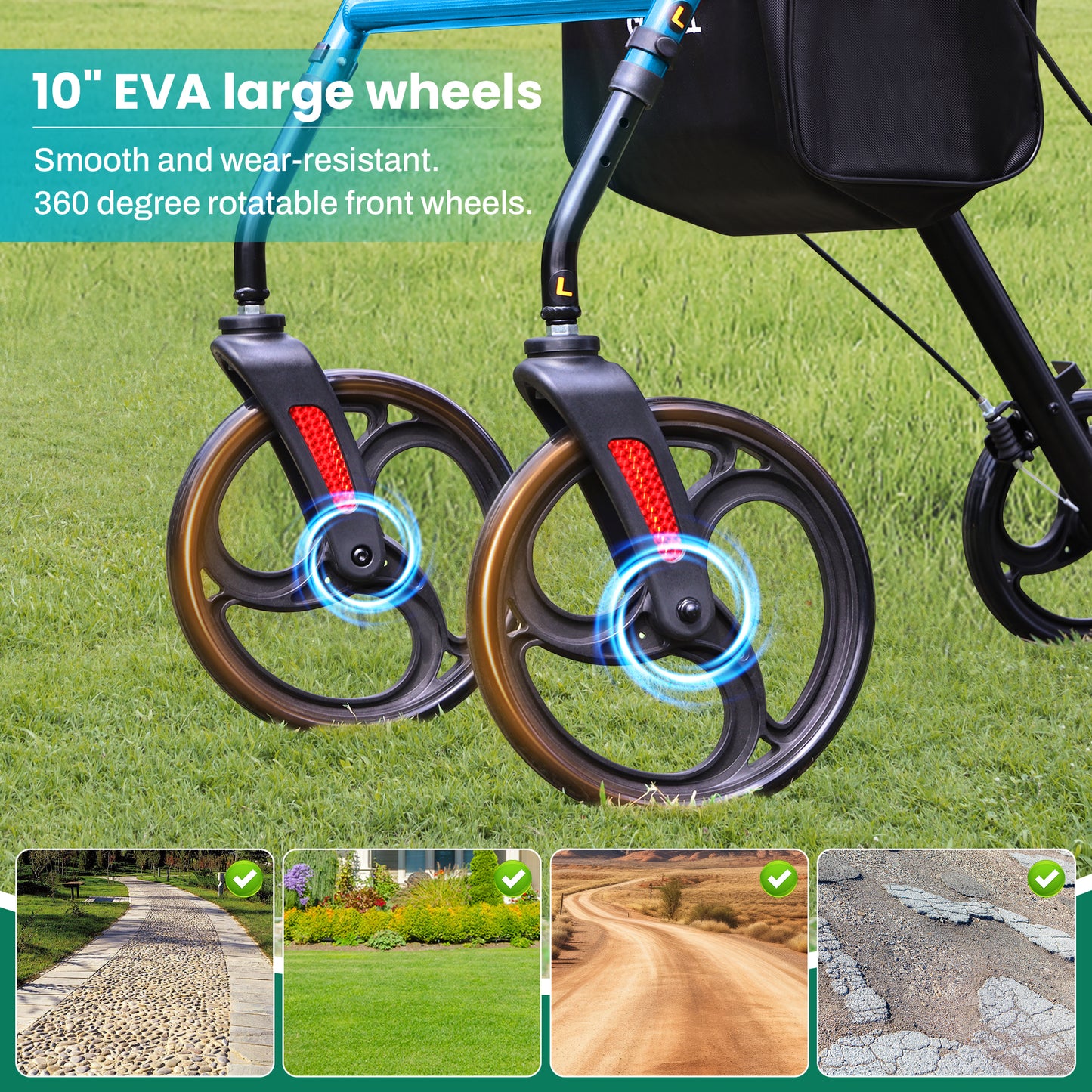 COSYWILL Upright Rollator Walker,Stand Up Walkers for Seniors and Adults with Backrest Seat,Lightweight and Folding Design,Blue