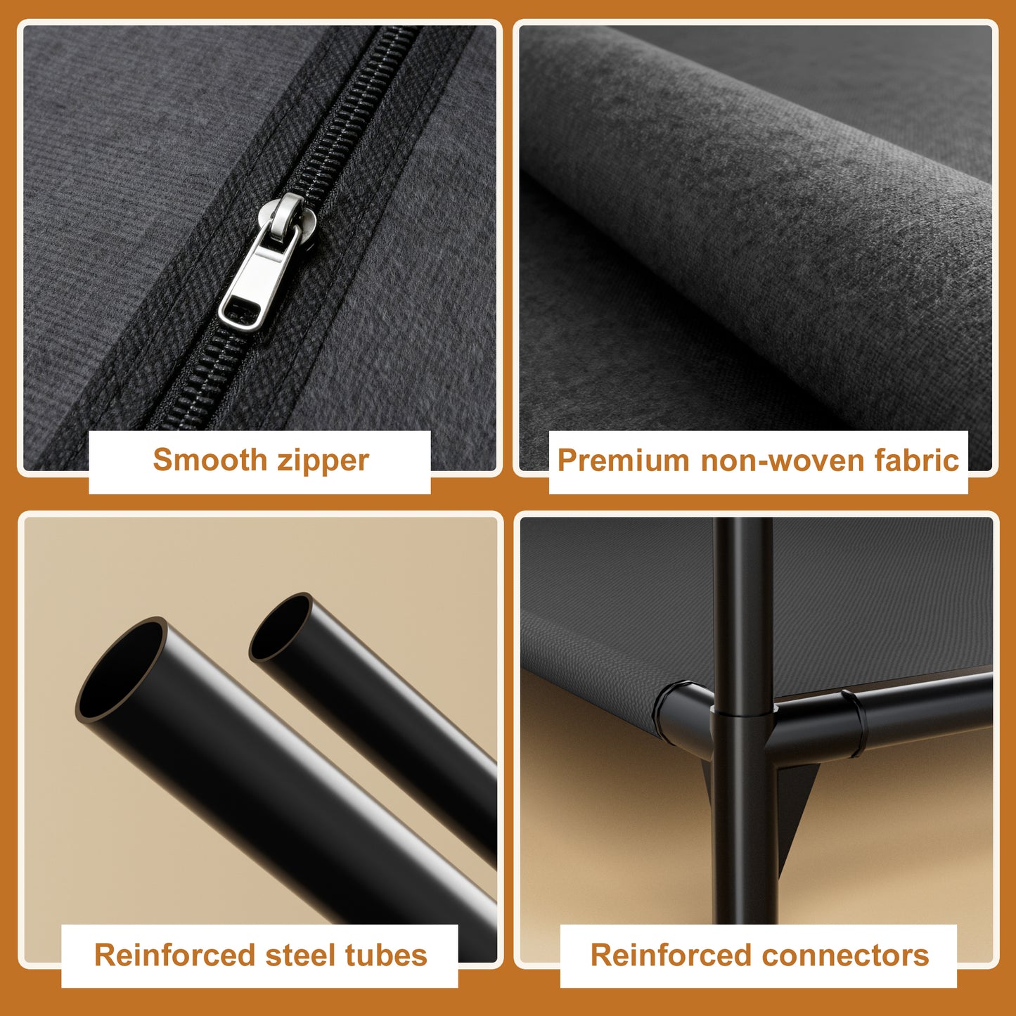 YOUPINS Portable Clothes Organizer with Hanging Rod, Portable Closet Non-Woven Fabric,Black