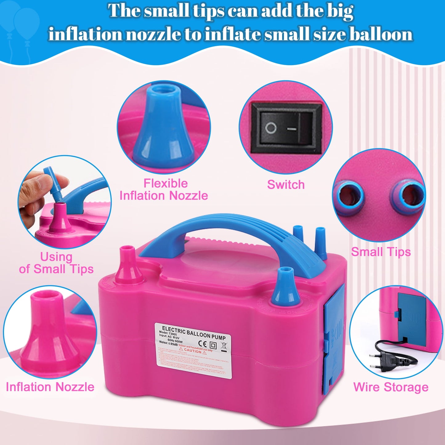 Electric Balloon Pump, Portable Dual Nozzle Blower Air Balloon Pump & Inflator for All Balloons Party Wedding Decoration