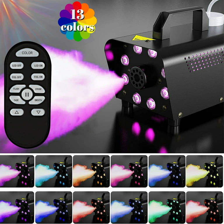 500W Smoke Machine 2000CFM Fog - 13 Colorful LED Lights - Wireless Remote Control - Ideal for Weddings, Halloween, Parties, and Stage Effects
