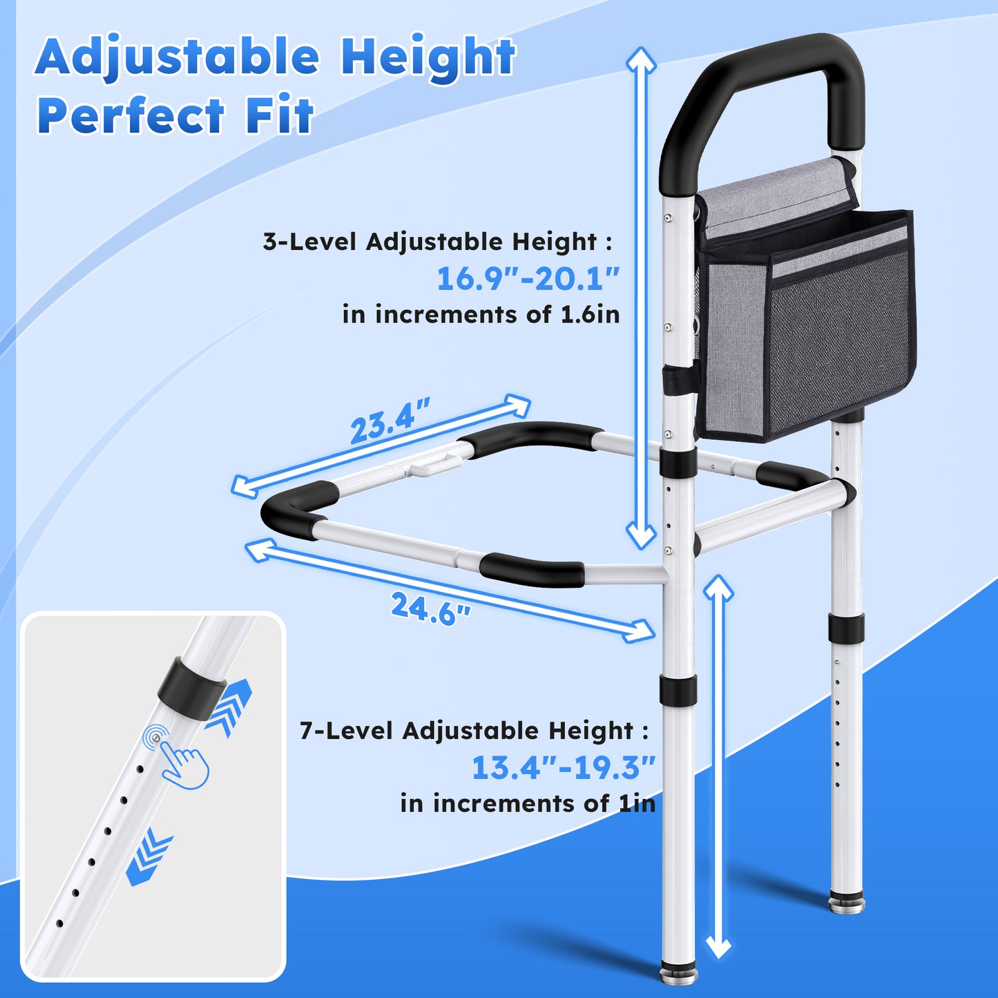 COSYWILL Bed Rails for Adults, Adjustable Bed Assist Rail with Storage Pocket and Safety Strap, Non-Slip Bedside Support Rail Supports up to 330 lbs