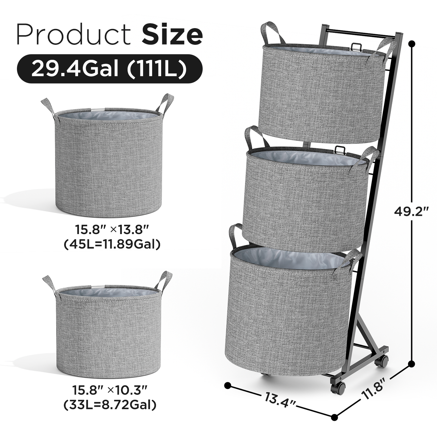 YOUPIS 3-Tier 111L Laundry Hamper Sorter,Laundry Storage Organizer with Wheels Removable Rolling Laundry Baskets for Bathroom, Dorm, Laundry Room,Beige