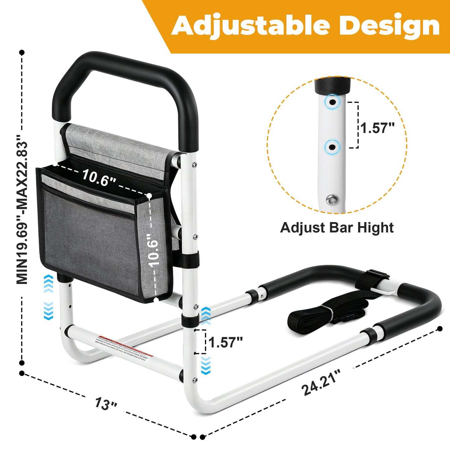 COSYWILL Bed Rails for Adults, Adjustable Bed Cane for Seniors, Bed Assist Rail with Non-Slip Handle & Storage Pocket Supports up to 330 lbs