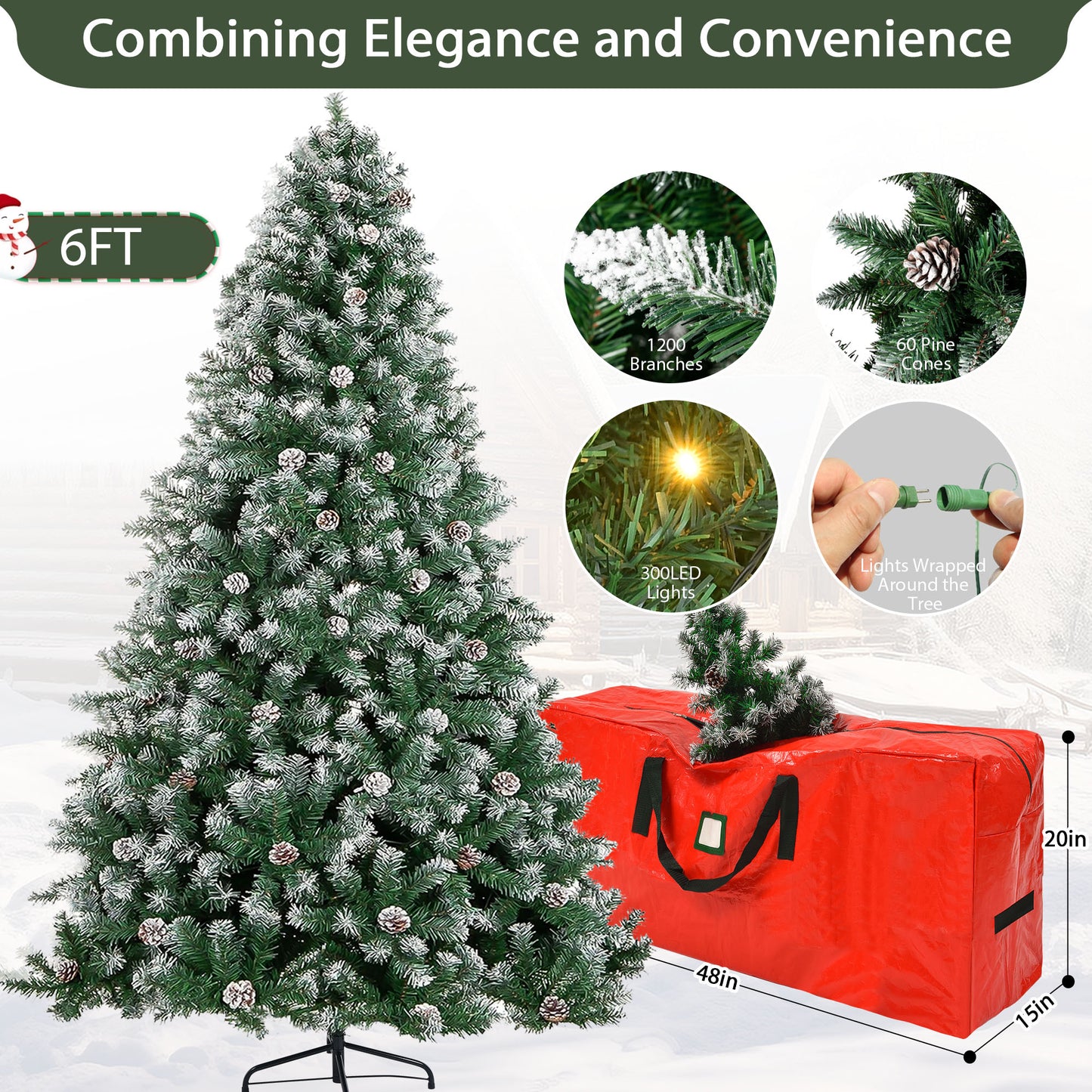 IZNEN 6 ft. Pre-Lighted Christmas Tree, 8 Modes LED Lights, Artificial Xmas Tree with Large Storage Bag