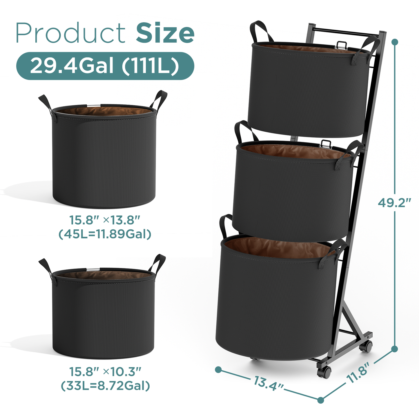 YOUPIS 3-Tier 111L Laundry Hamper Sorter,Laundry Storage Organizer with Wheels Removable Rolling Laundry Baskets for Bathroom, Dorm, Laundry Room,Beige