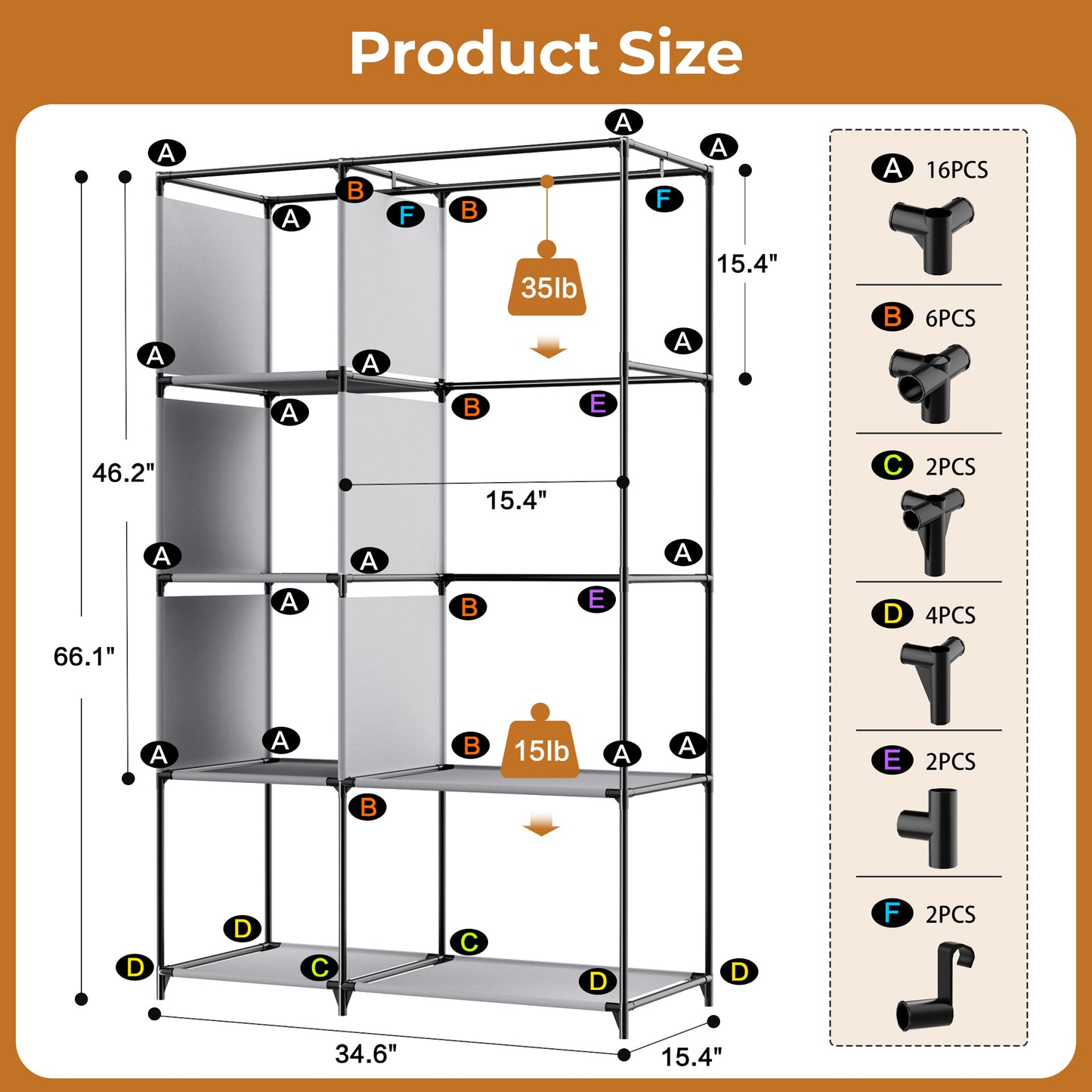 YOUPINS Portable Clothes Organizer with Hanging Rod, Portable Closet Non-Woven Fabric,Black